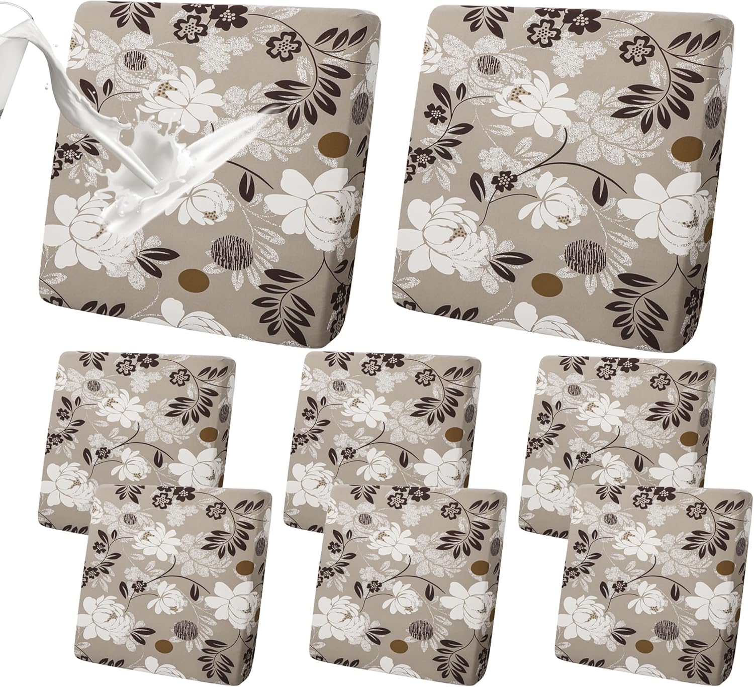 FORCHEER 8PCS Outdoor Cushion Covers Waterproof Stretch Patio Furniture Cushion Covers 19-24inch Replacement Washable-Floral