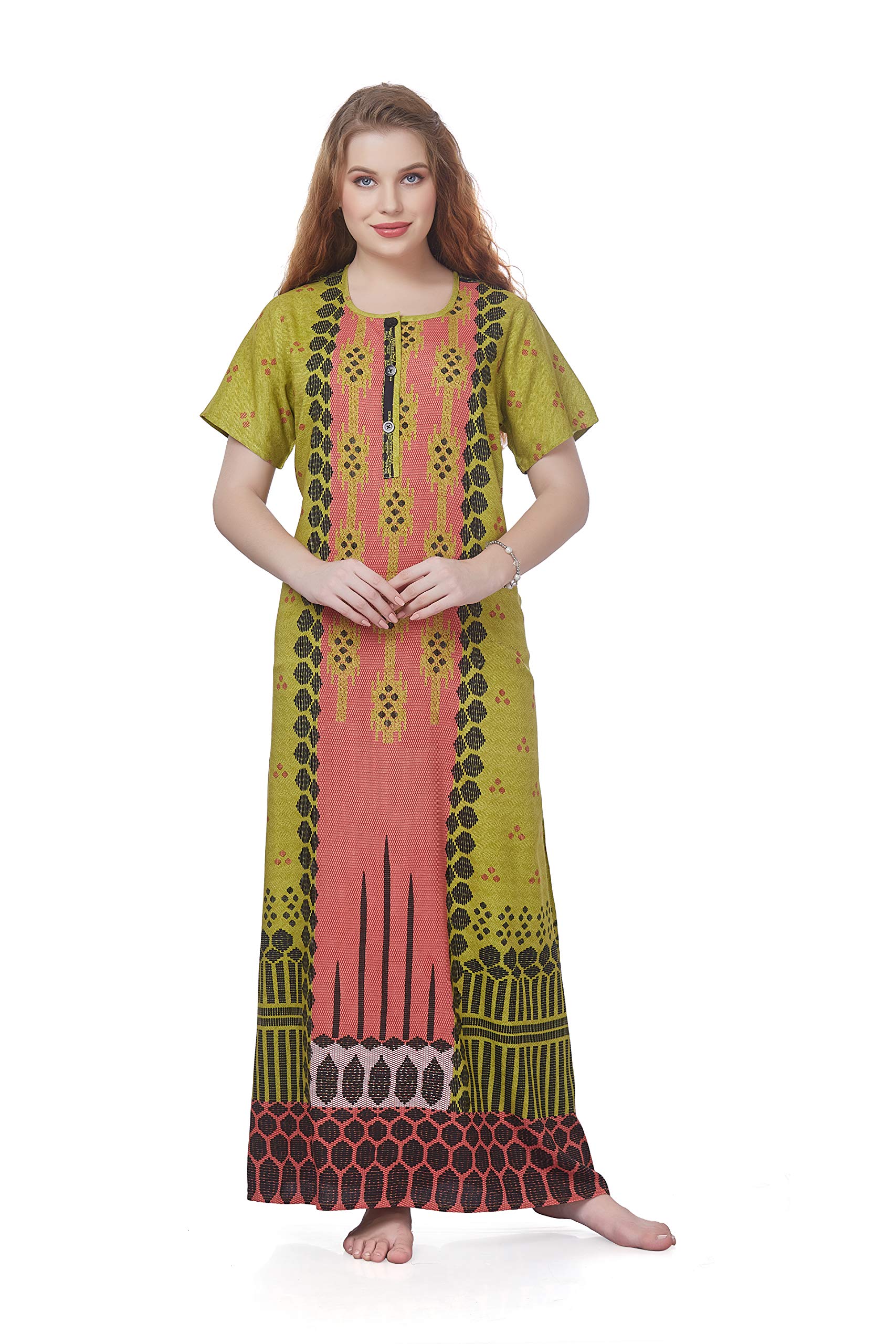 RF Ruvi Fashion 100% Rayon Nighty for Women Use Full Length Gown/Maxi, Comfortable, Simple, Durable and Fashionable Round Neck with Button 105