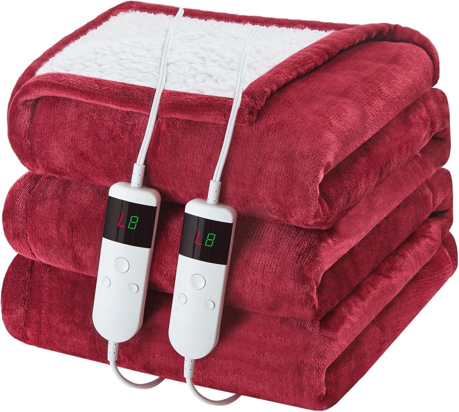 Electric Heated Blanket Queen Size 84''x90'' Soft Flannel & Sherpa Electric Blanket with 10 Heating Levels, Automatically Shut Down After 8h with Overheat Protection Machine Washable