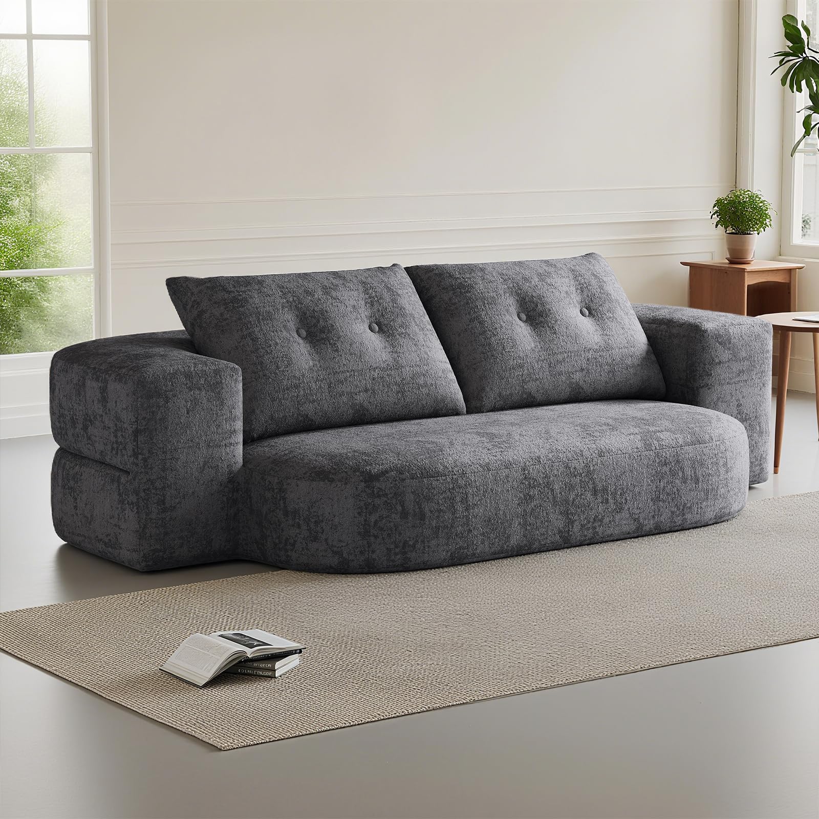 SJPVPYB Sleeper Sofa Bed, Fabric Sofa Couch with 2 Bolster Pillows Modern Convertible Recliner Lounge for Living Room, Spare Room, Bedroom (Grey Sofa bed)