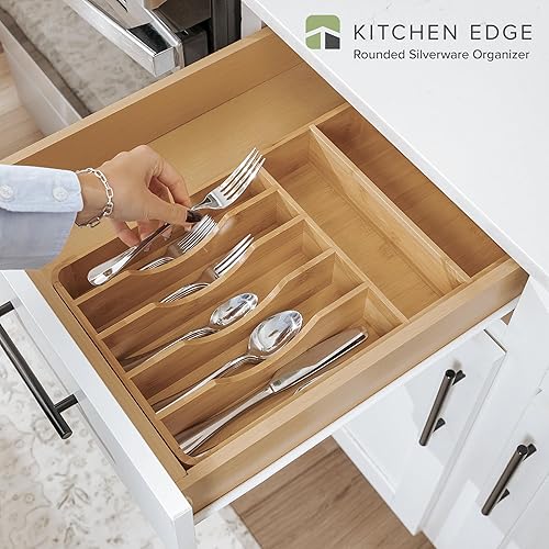 Miniatura 2 de KitchenEdge Organizador de cubiertos, cubiertos y utensilios para cajones de cocina, fijo de 10.5 pulgadas de ancho, 7 compartimentos de