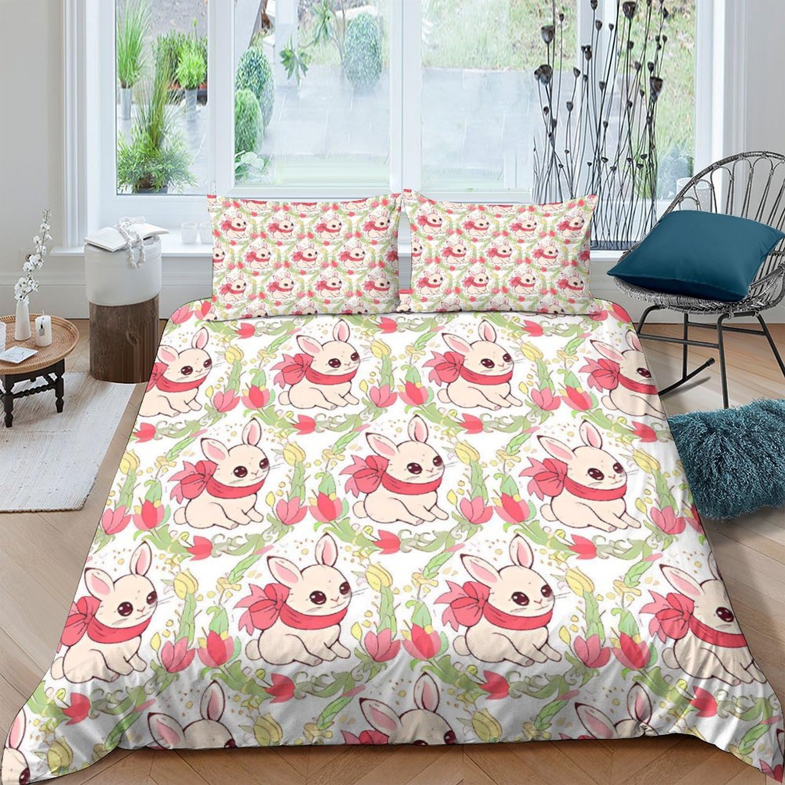 Housse de couette lapin fermeture éclair parure de lit microfibre douce et anti-plis 200x200
