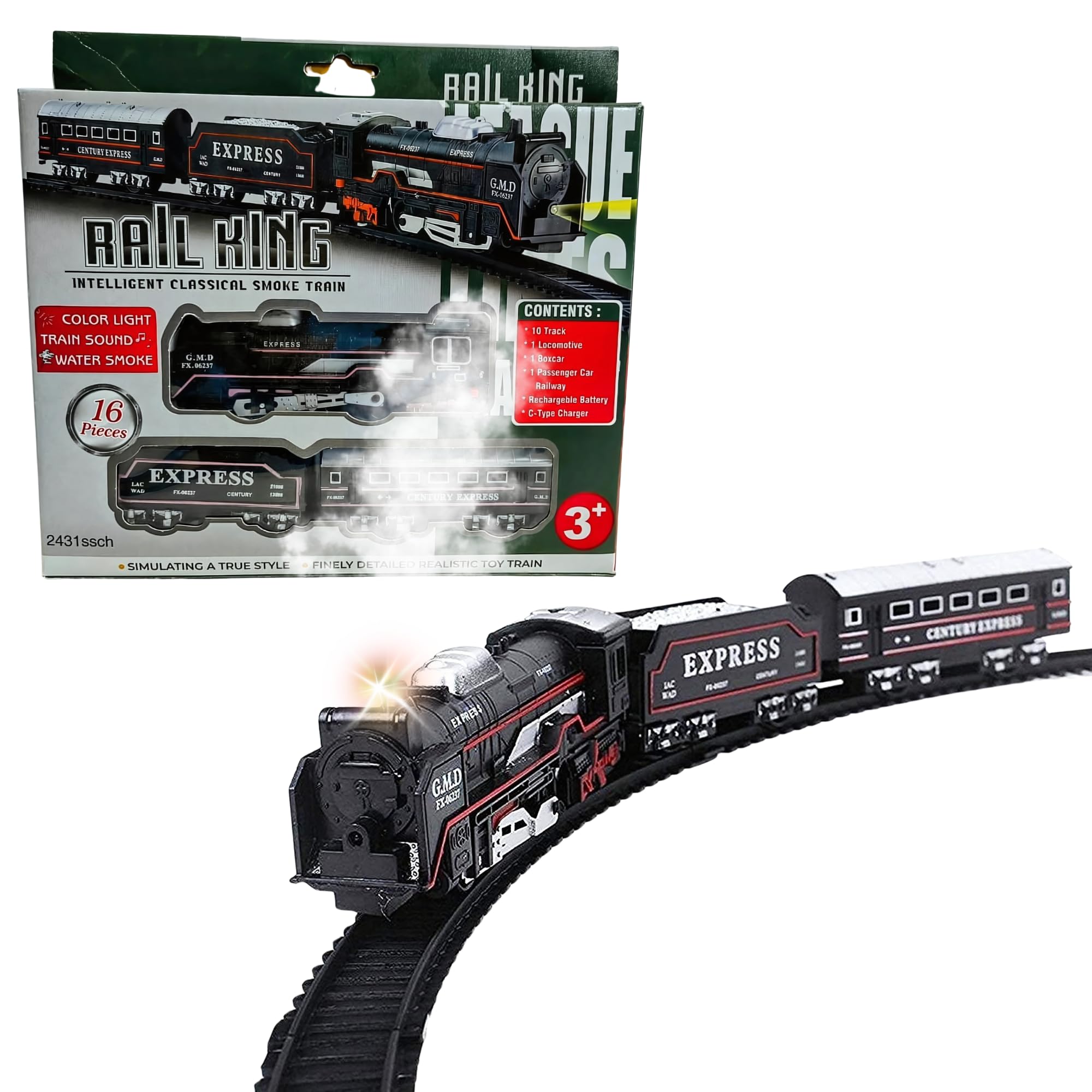 Crackles Small Steam Train Set for Kids – Light & Sound Classic Vintage Engine with Smoke Effect, Rechargeable Battery, Type-C Cable, Water Dropper & Tracks – Battery Operated Toy for Boys & Girls-image-5