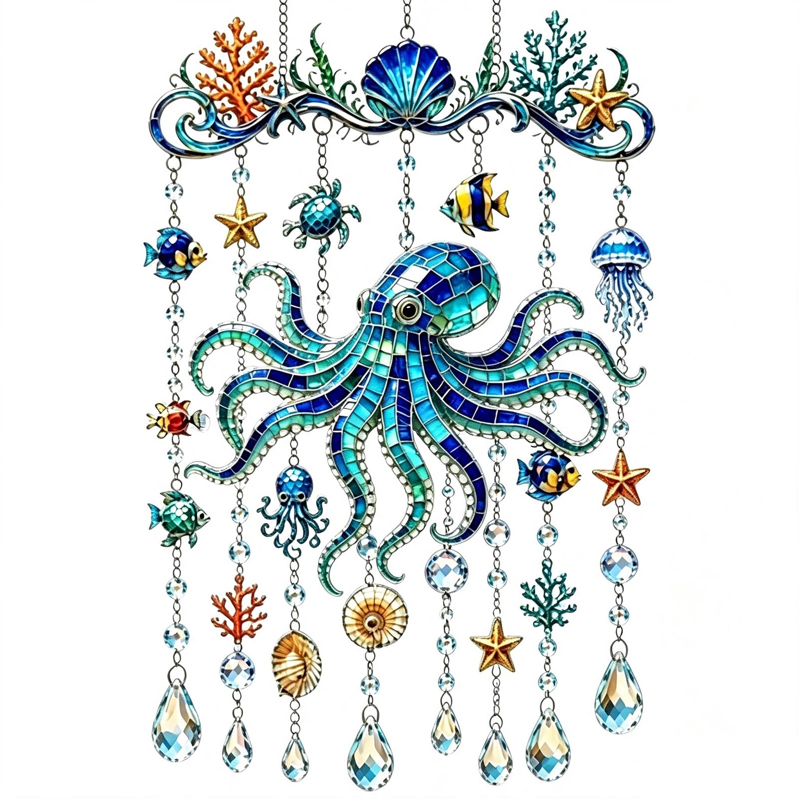ZhzeYun Crystal Wind Chime - Ocean-Themed Stained Acrylic Sea Turtle Hanging Suncatcher with Prism Drops, Coastal Beach Decor for Garden Patio Porch WindowD