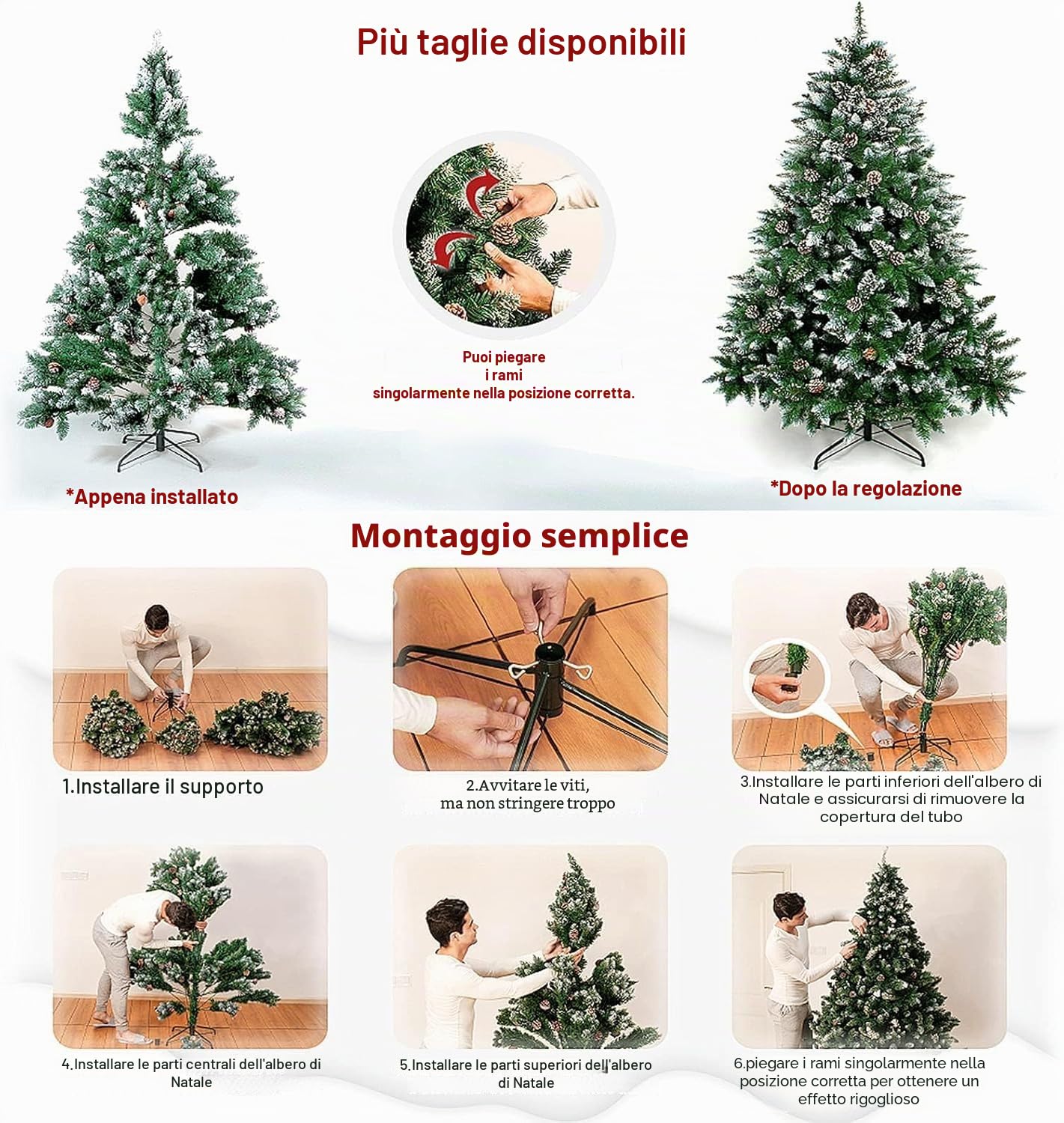 HENGMEI Albero di Natale Artificiale con Luci 120 cm Effetto Neve LED Abete con Supporto Decorazione Natalizia (120 cm 120 Luci)