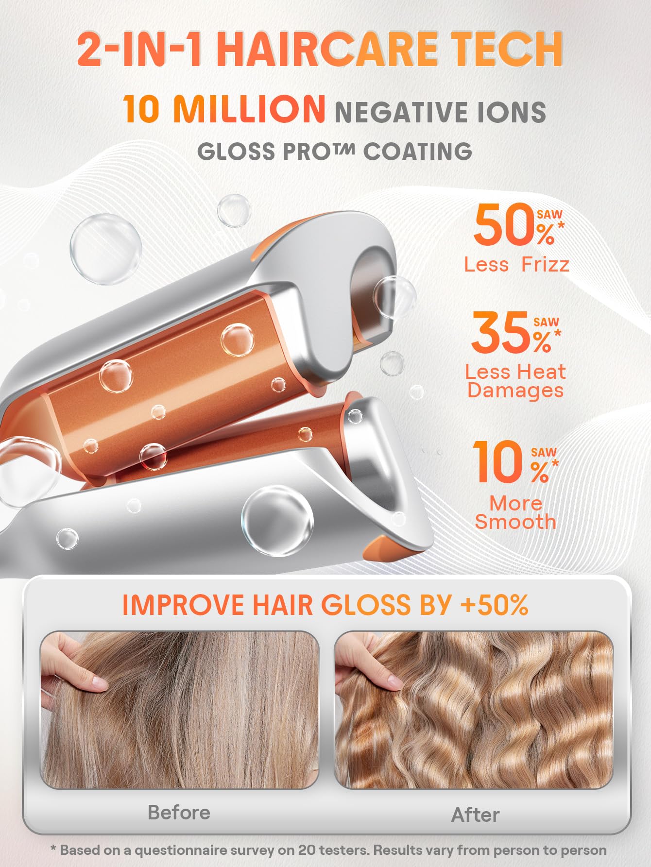 SHEGLAM Fer à Boucles Professionnel Double Barreau - Beach Waves, Minuterie, 6 Températures Réglables, Double Voltage (25mm)