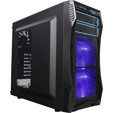 ROSEWILL ATX Mid Tower Gaming Computer Case, Gaming Case with Blue LED for Desktop / PC and 3 Case Fans Pre-Installed, Front I/O Access Ports (CHALLENGER S)