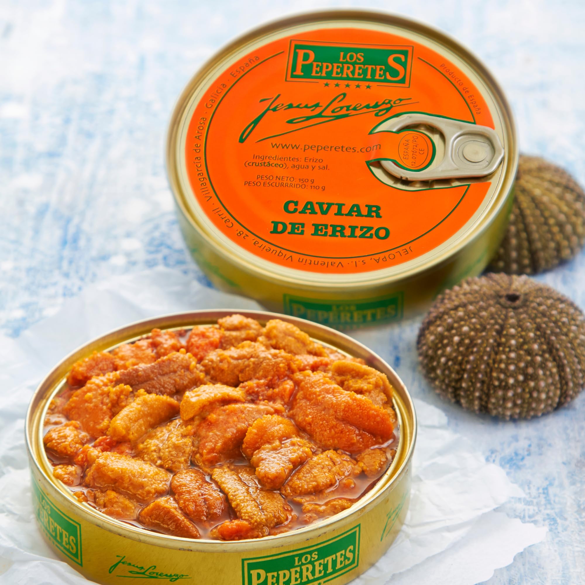 LOS PEPERETES Caviar de Erizo 120 g | Marisco Gallego Gourmet | Huevas de Erizo del Atlántico | Conserva Artesanal y Natural | Sabor Intenso del Mar de Galicia | Producto Premium Delicatessen