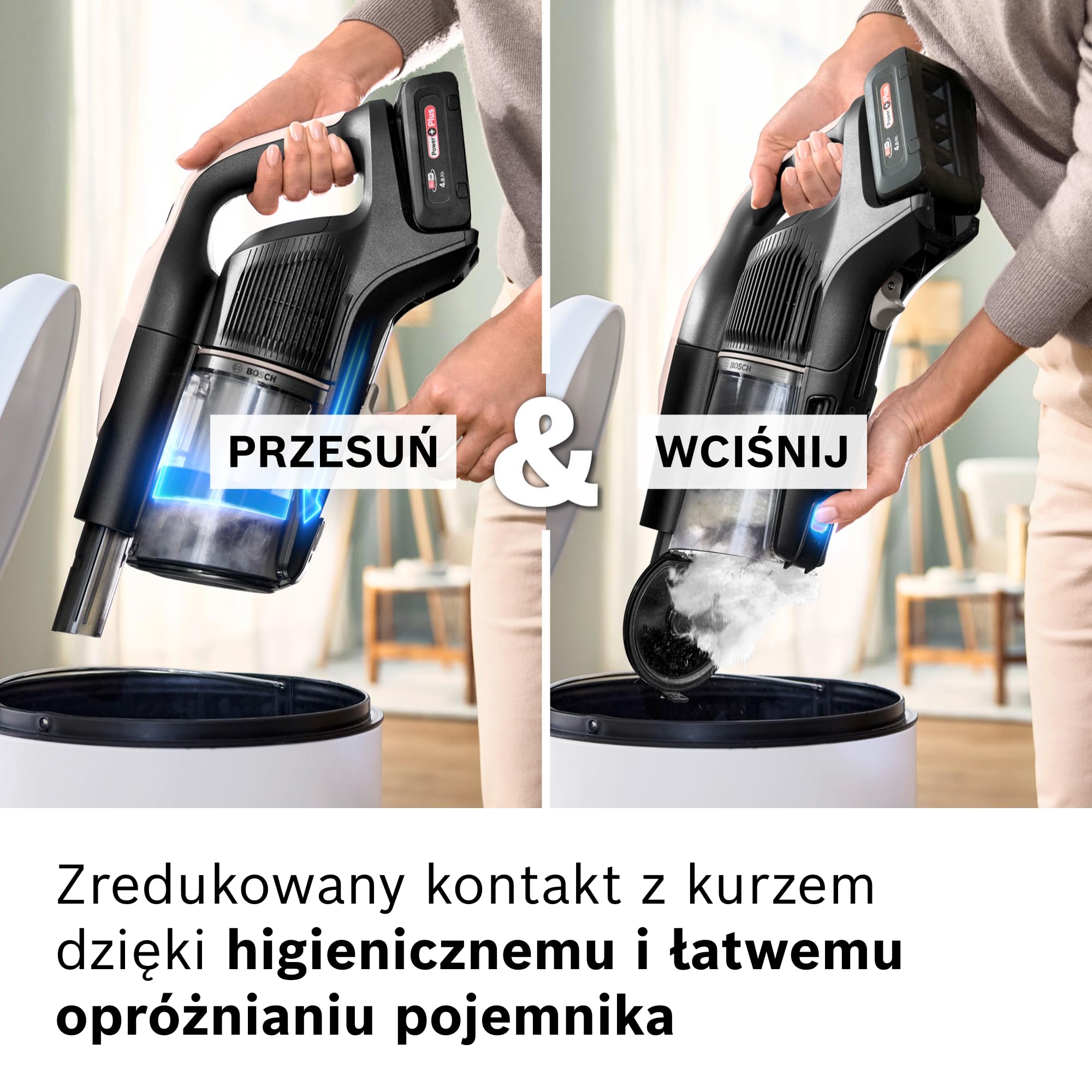 Bosch Unlimited 10, Odkurzacz Bezprzewodowy z Technologią MicroClean, łatwo opróżnianym pojemnikiem na kurz, zginaną rurą, podświetleniem LED i akumulatorem 4,0 Ah, kolor różowy, BKS1041RHF