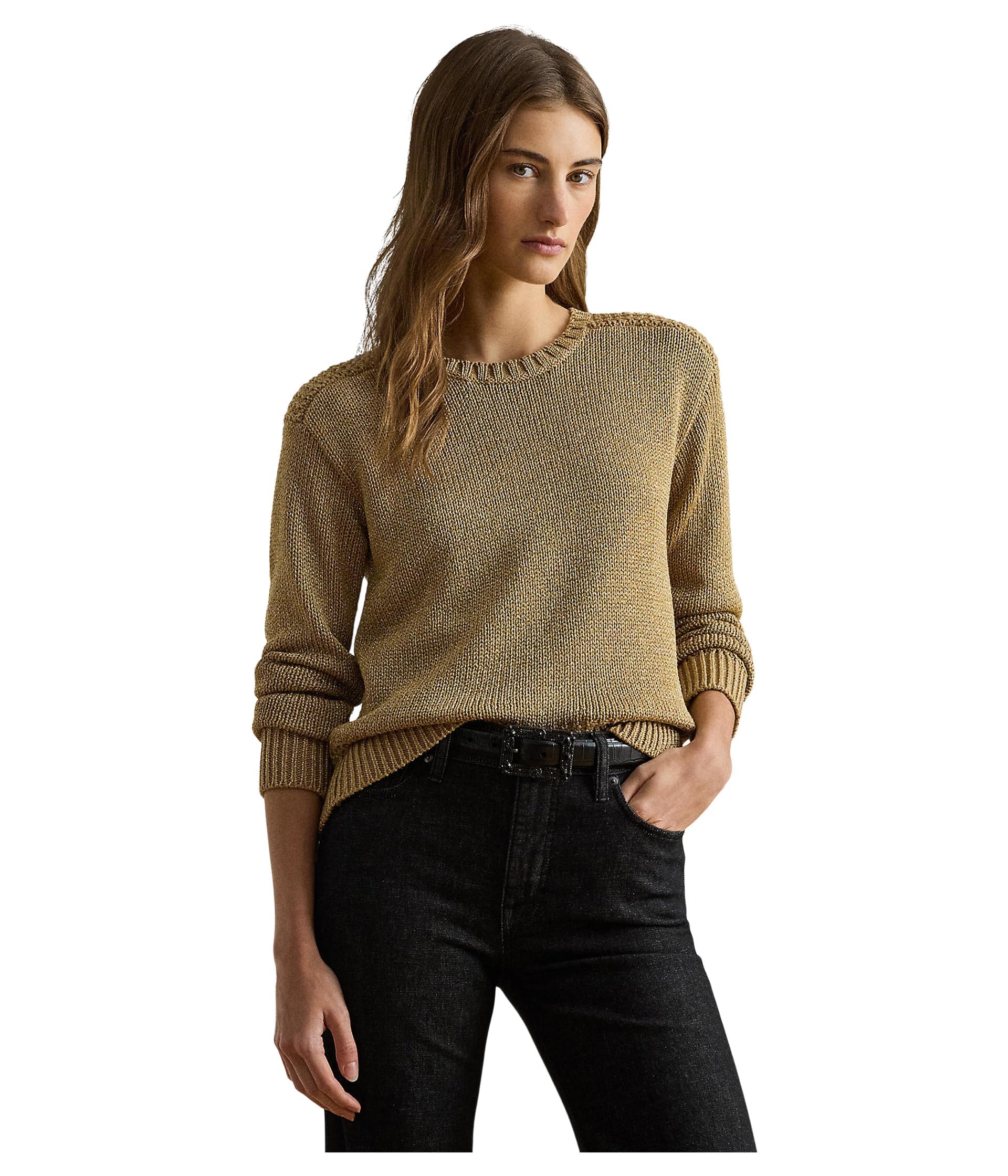 Lauren Ralph Lauren Womens Metallic Cotton-Blend Crew Neck Sweater