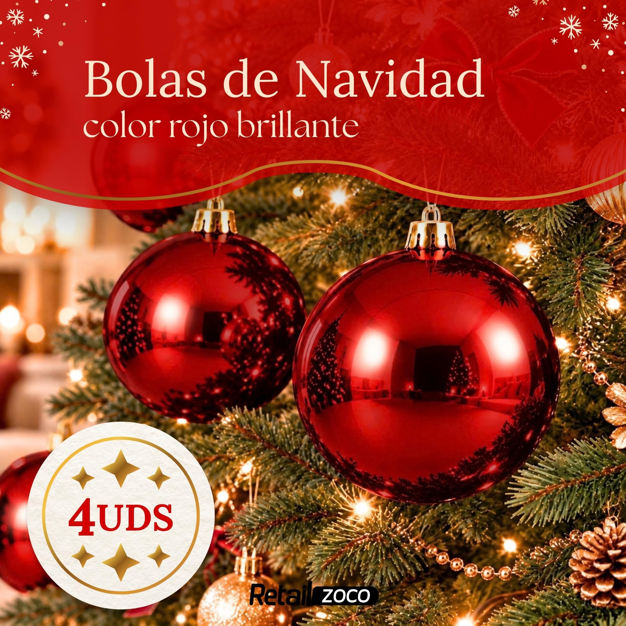 Bolas de Navidad, Adornos Arbol Navidad, 4 Piezas, Rojo Oscuro - imagen 2