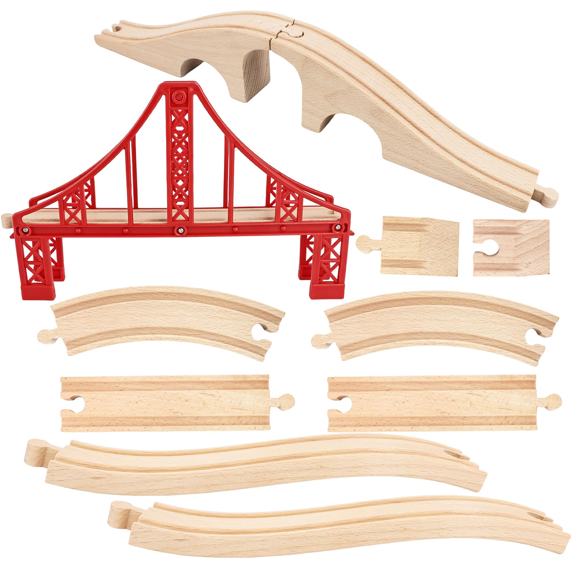 10 Pack Wooden Train Track Bridge Wood Train Expansion Straight Wooden Tracks Accessories Compatible with Most Railway