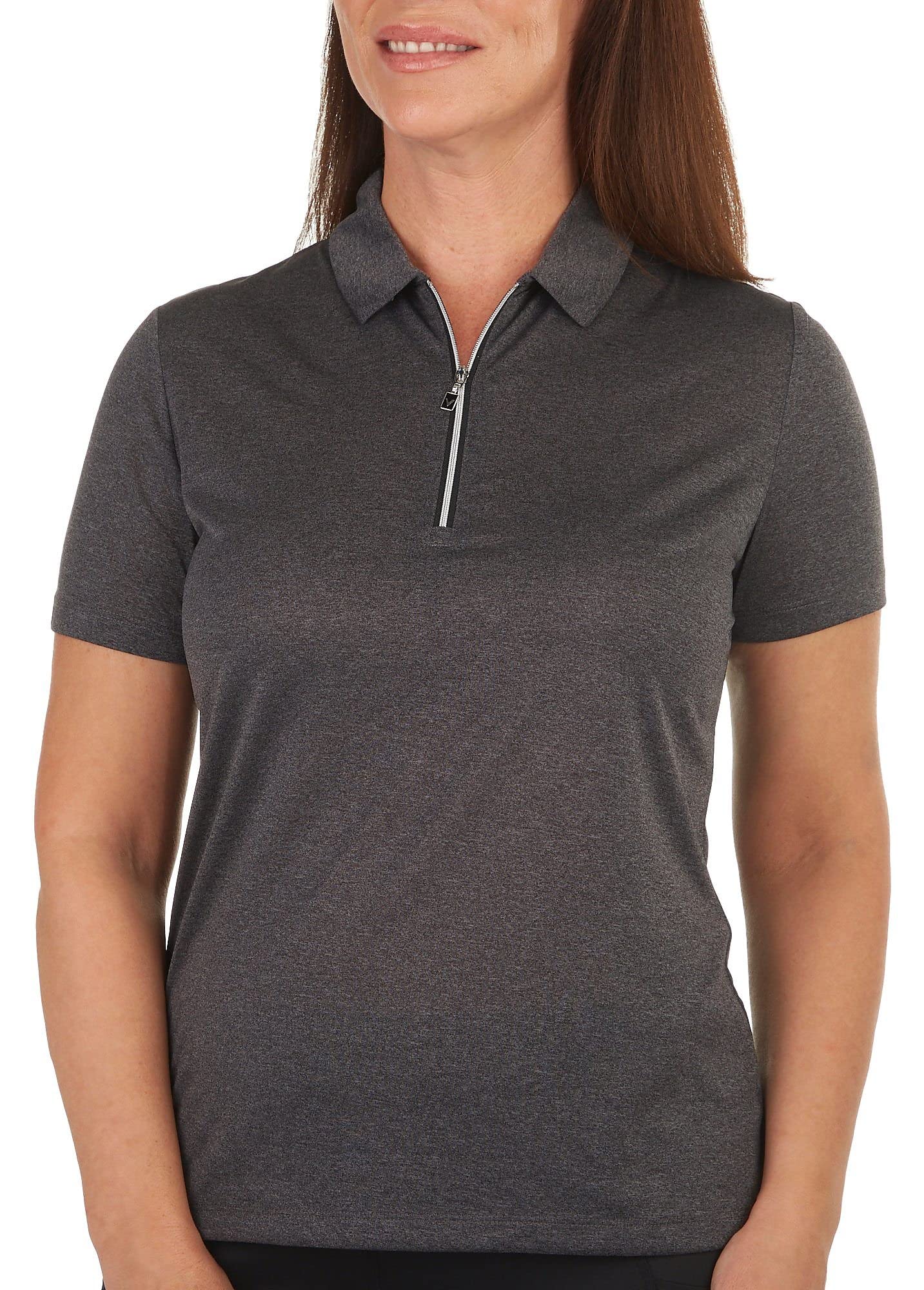 Callaway Women's Black Heather Quarter Zip Short Sleeve Golf Polo Shirt, Xl
