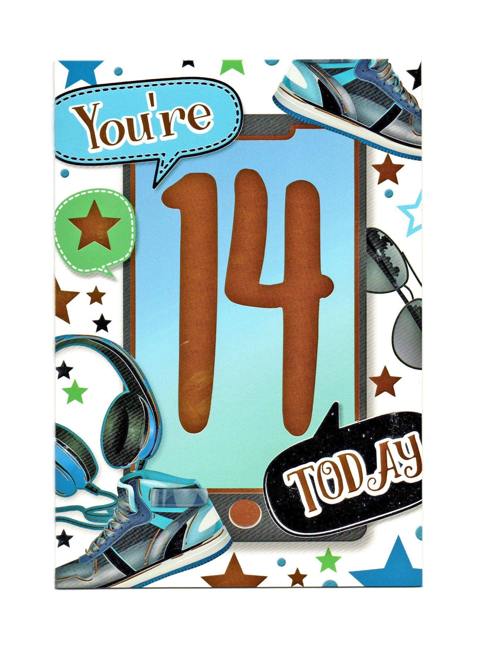"Express Yourself" Birthday Card for Age 14 Boy - Includes Envelope - Sneakers and Sunglasses Design