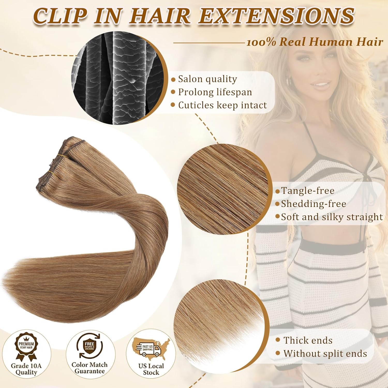 Clip in Hair Extensions Real Human Hair, Seamless Invisible Human Hair Clip in Extensions hair Extensions Straight Double Weft 8PCS Chestnut Brown 20inch 105g
