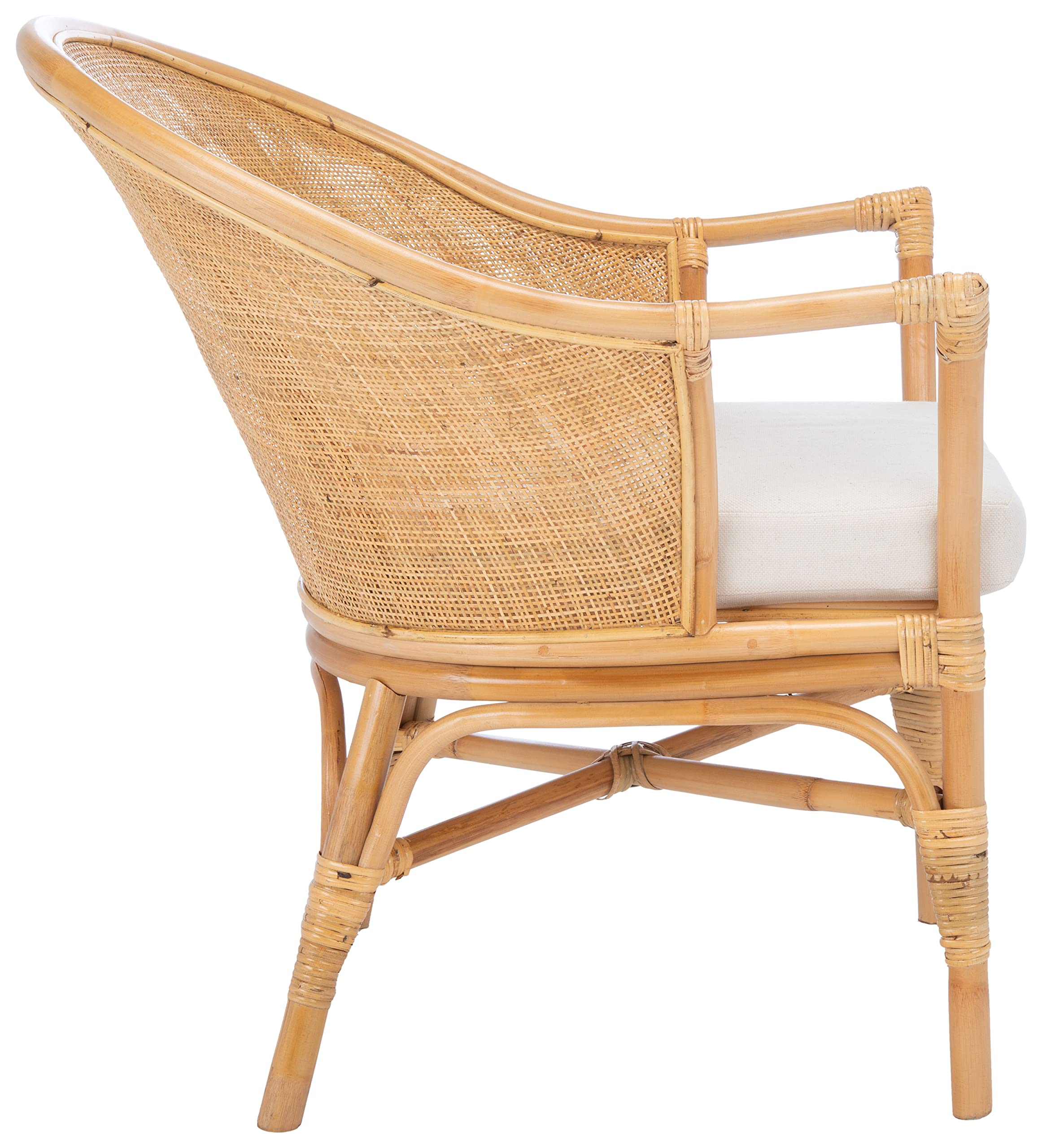 Safavieh Home Collection Dustin Rattan Cushion Accent Chair, Natural/White