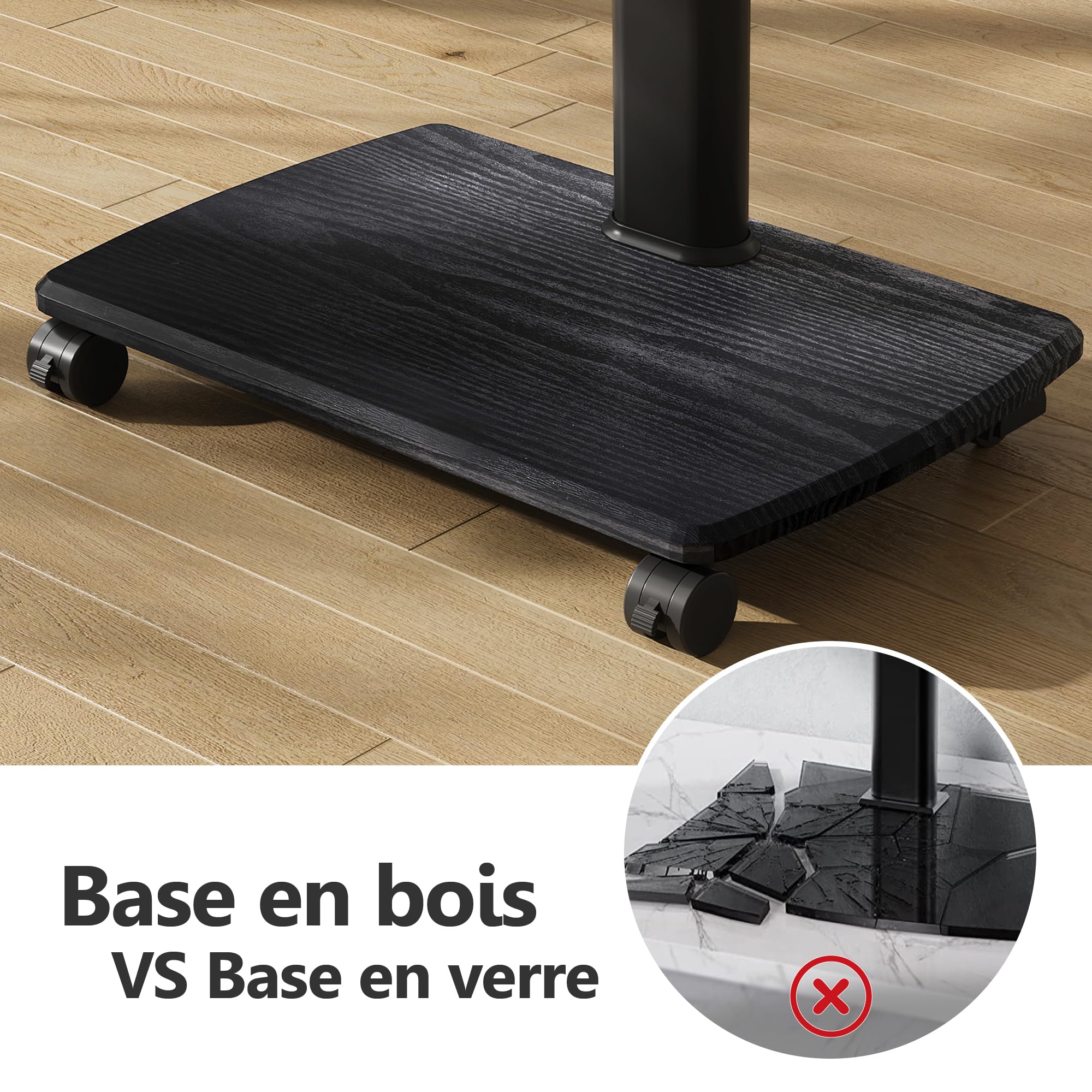FITUEYES Support TV roulettes avec Socle en Bois, pour TV 32-70 Pouce jusqu'à 40 kg, Support TV sur Pied, Hauteur Réglable, VESA Max.400×400mm pour Location et Bureau