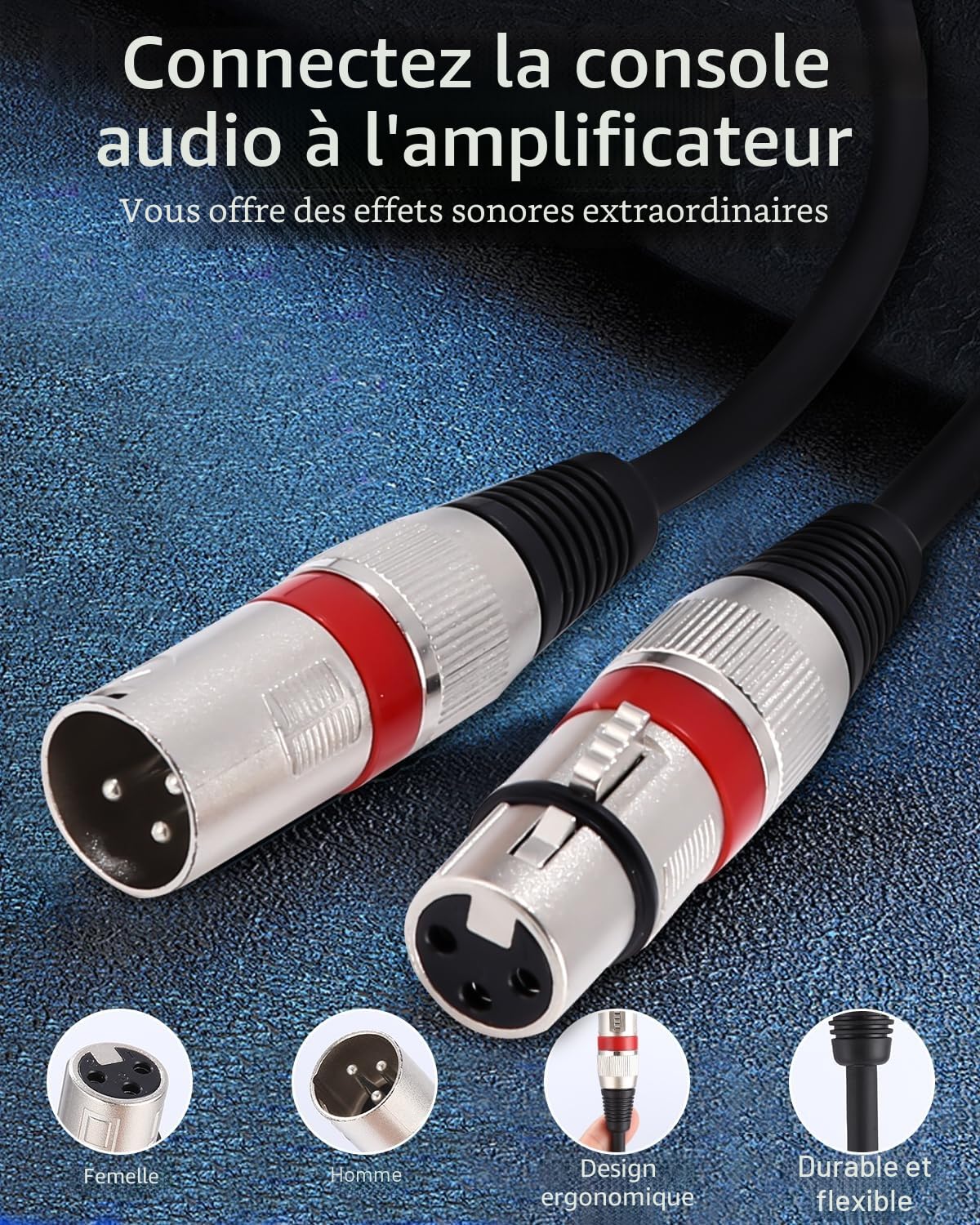 Xespis 6 Pack Câble XLR DMX 5M, 3 Broches Mâle Femelle, Connecteur Audio 3 Pins Pour Microphone et Contrôleur