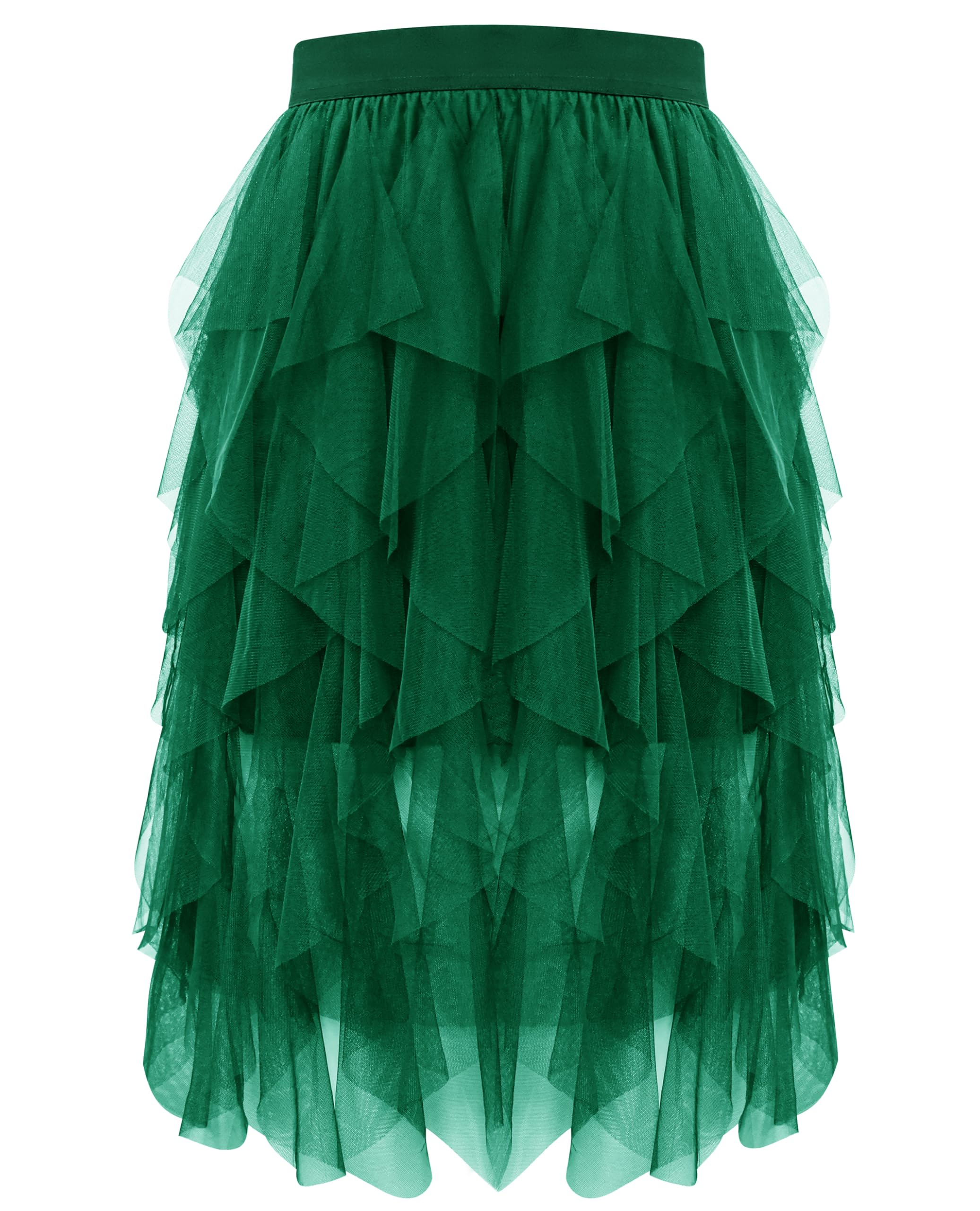 Wikoan Women's Tulle Skirt, High Waist Multilayer Mesh Irregular A-line Midi Skirt Tutu Skirts for Wedding Party Halloween Christmas Daily,Dark Green,L/XL