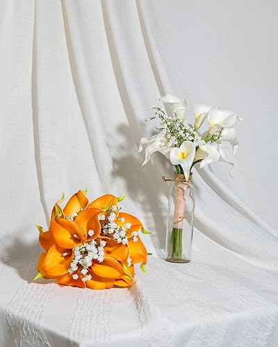 Miniatura 5 de DuHouse 20 flores artificiales de látex de tacto real para bricolaje, ramo de boda, fiesta, decoración del hogar (blanco amarillo)