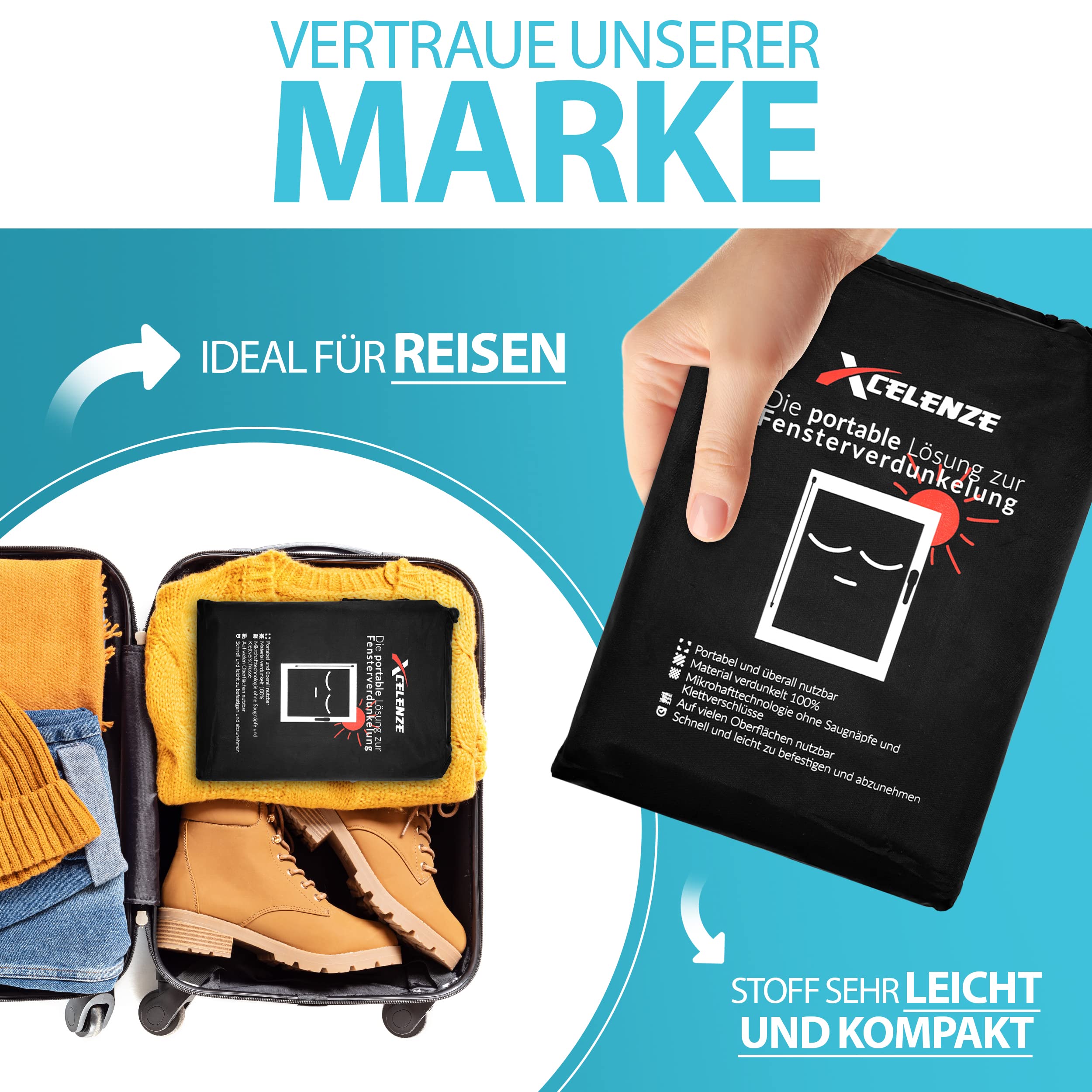 Xcelenze - Sonnenschutz Fenster Verdunkelung 100% lichtundurchlässig | 2m x 1,45m | Dachfenster Verdunkelung | Verdunklungsfolie für Fenster abdunkeln | Verdunklungsstoff Hitzeschutz Fenster (1)