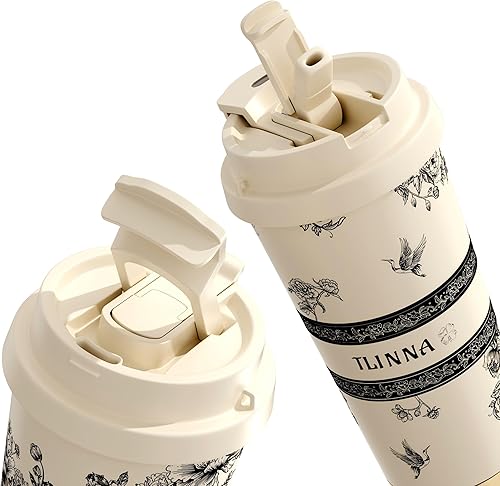 Miniatura 9 de Vaso aislado al vacío de acero inoxidable de 40 onzas con tapa y popote para agua, té helado o café, batido y más (grano, 40 onzas)