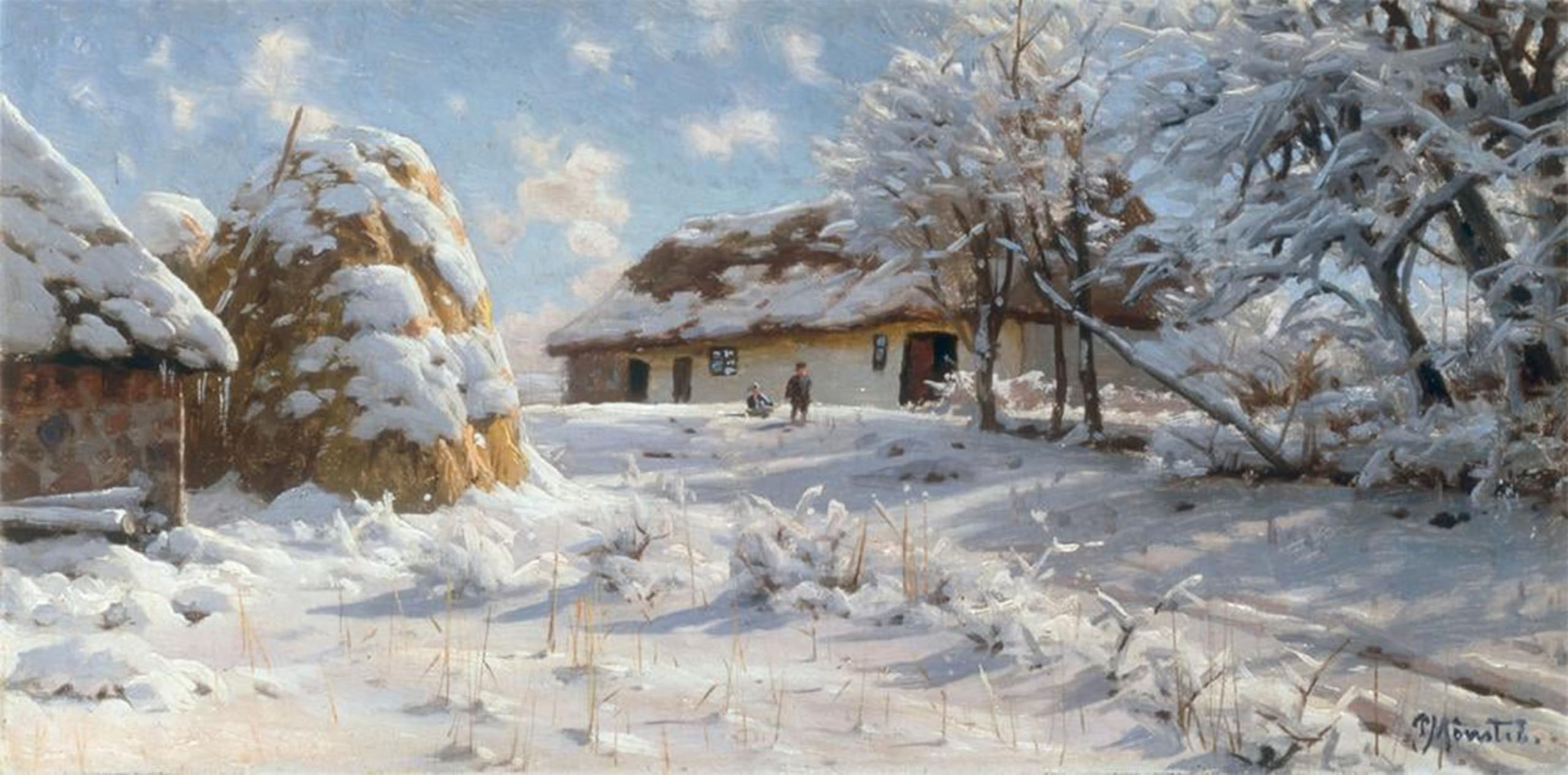 ARTXLXXBN Famous Print Painting Colorful Art Print Snowy Village Landscape with Sledding Children by Peder Monsted Canvas Art Decorations for Home Decor 60x90cm