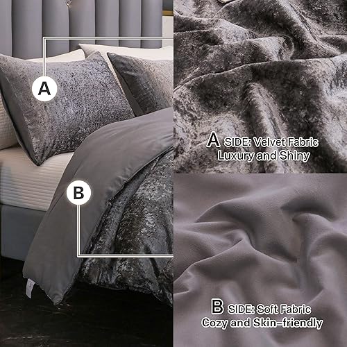 Miniatura 4 de Juego de edredón de terciopelo coreano de tamaño matrimonial, 3 piezas aplastadas arrugadas y texturizadas, juego de cama de microfibra ligera