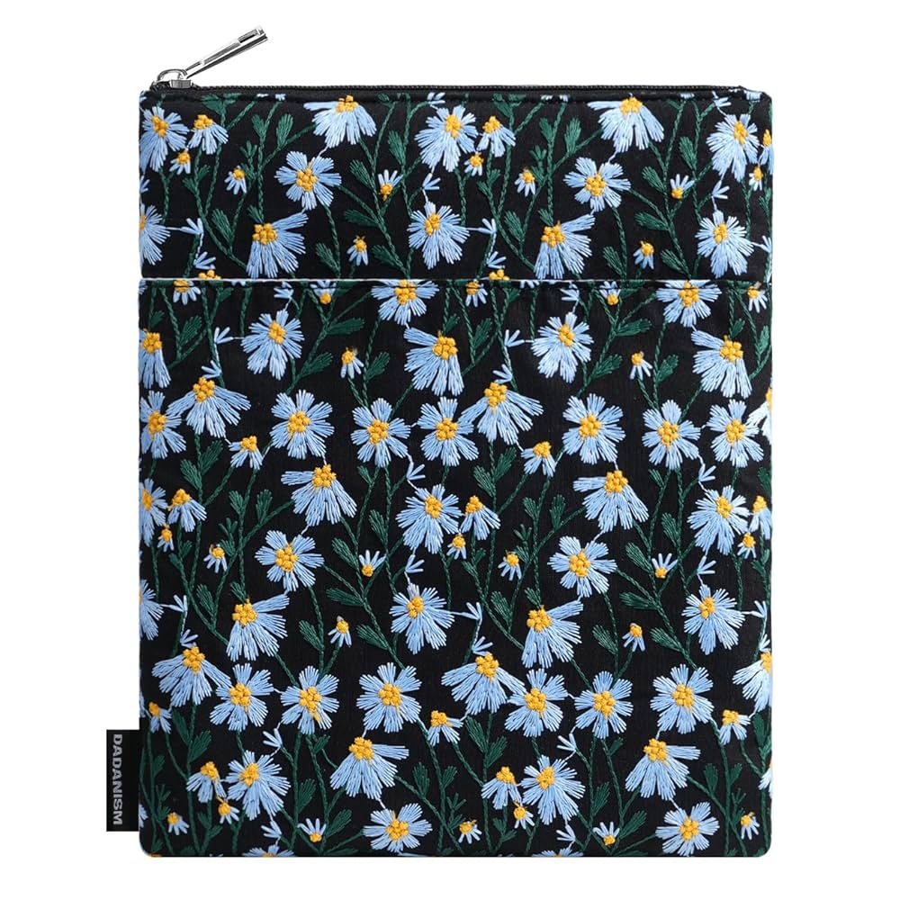 Floral Book Sleeve With Pocket, Padded Book Cover, Flower Book Jacket