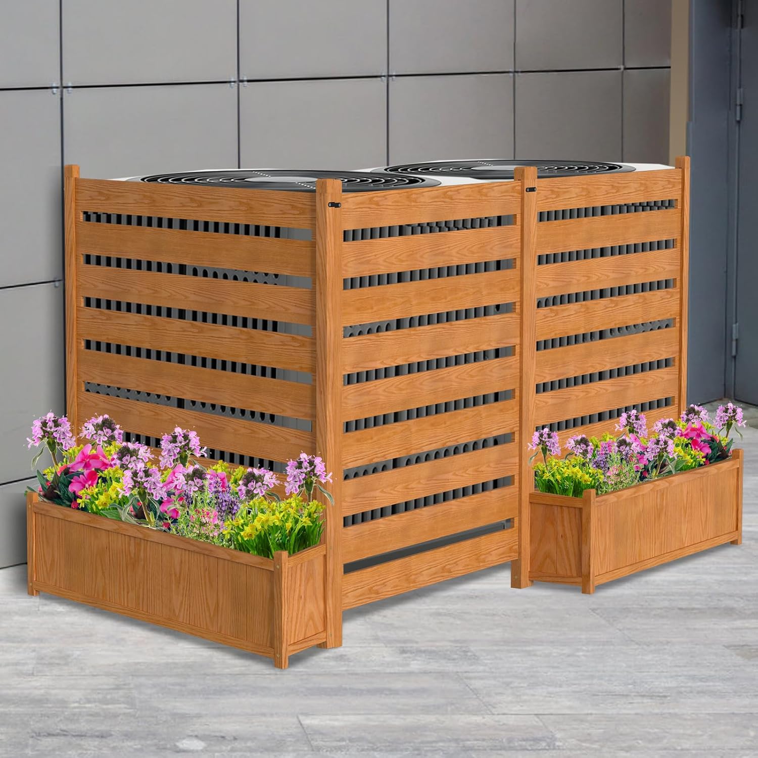 Air Conditioner Fence for Outside, Outdoor Wood Privacy Screens with Planter Box, Trash Can Pool Equipment Enclosure Panels 36" W x 45" H (3 Panels)