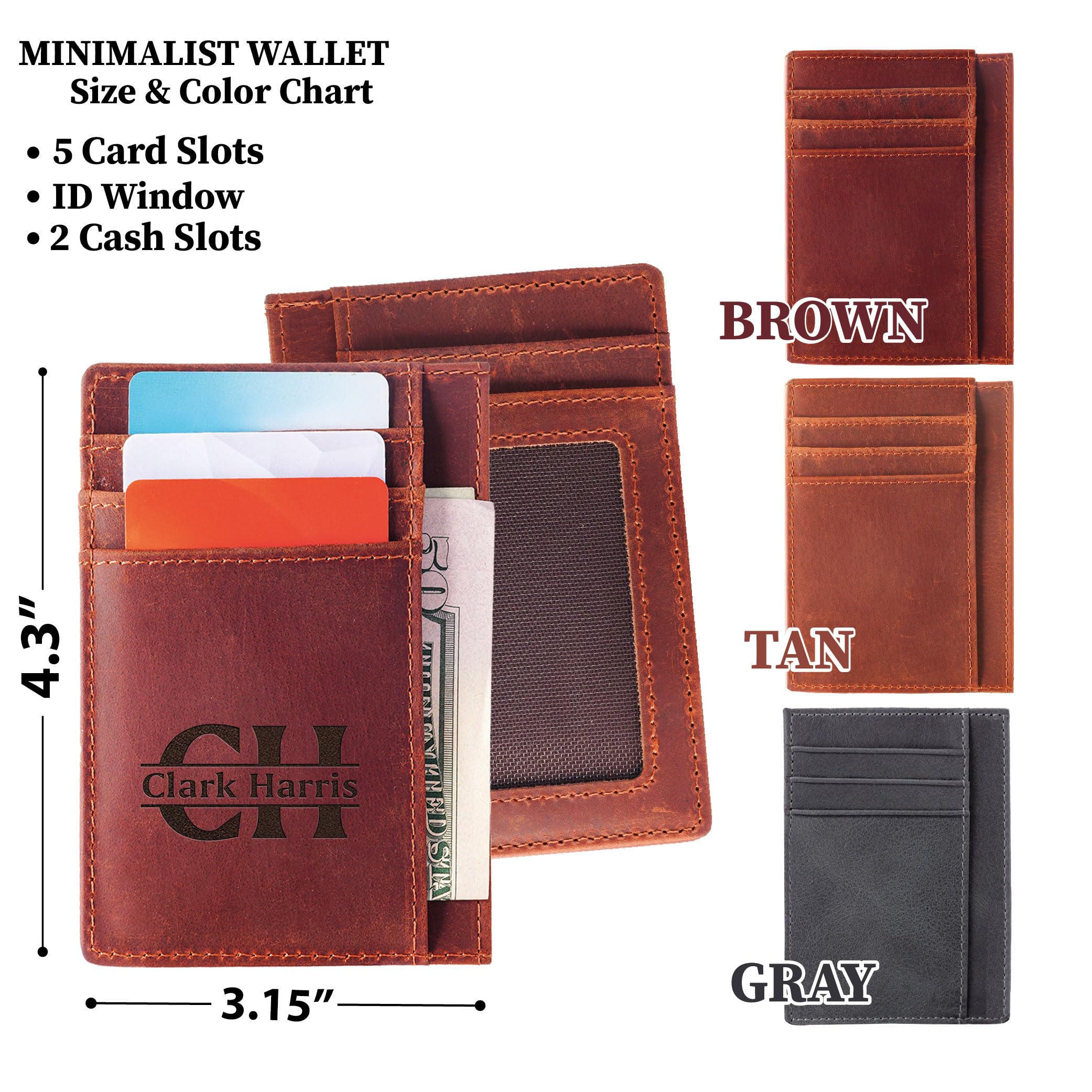 Custom Minimalist Wallet for Men & Women, Slim Leather Card Holder & Passport Holder for Travel, Personalized Gifts for Men (Valentine’s, Anniversary, Birthday), Credit Card Holder for Women, Small Wallet & Perfect Gift