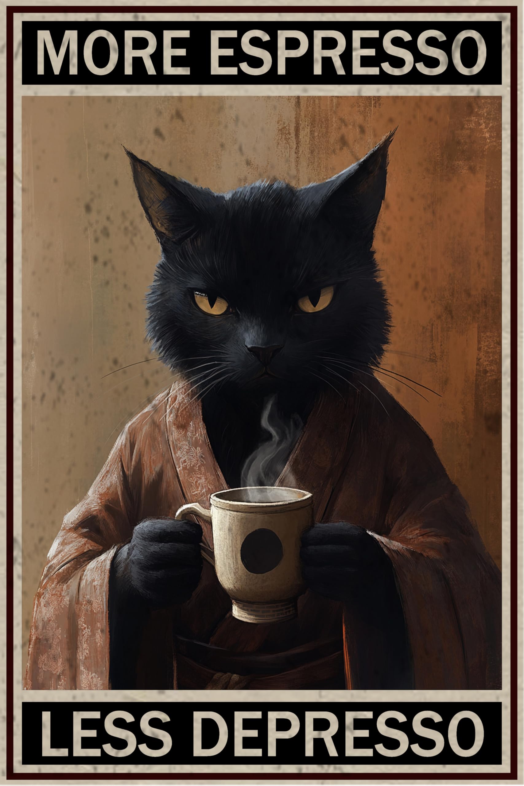 Yivxa Tin-585 Metal Sign Cat Tin Sign More Espresso Less Depresso For Home Office Yard Garden Shop Cafe Wall Decor 12X8 Inch