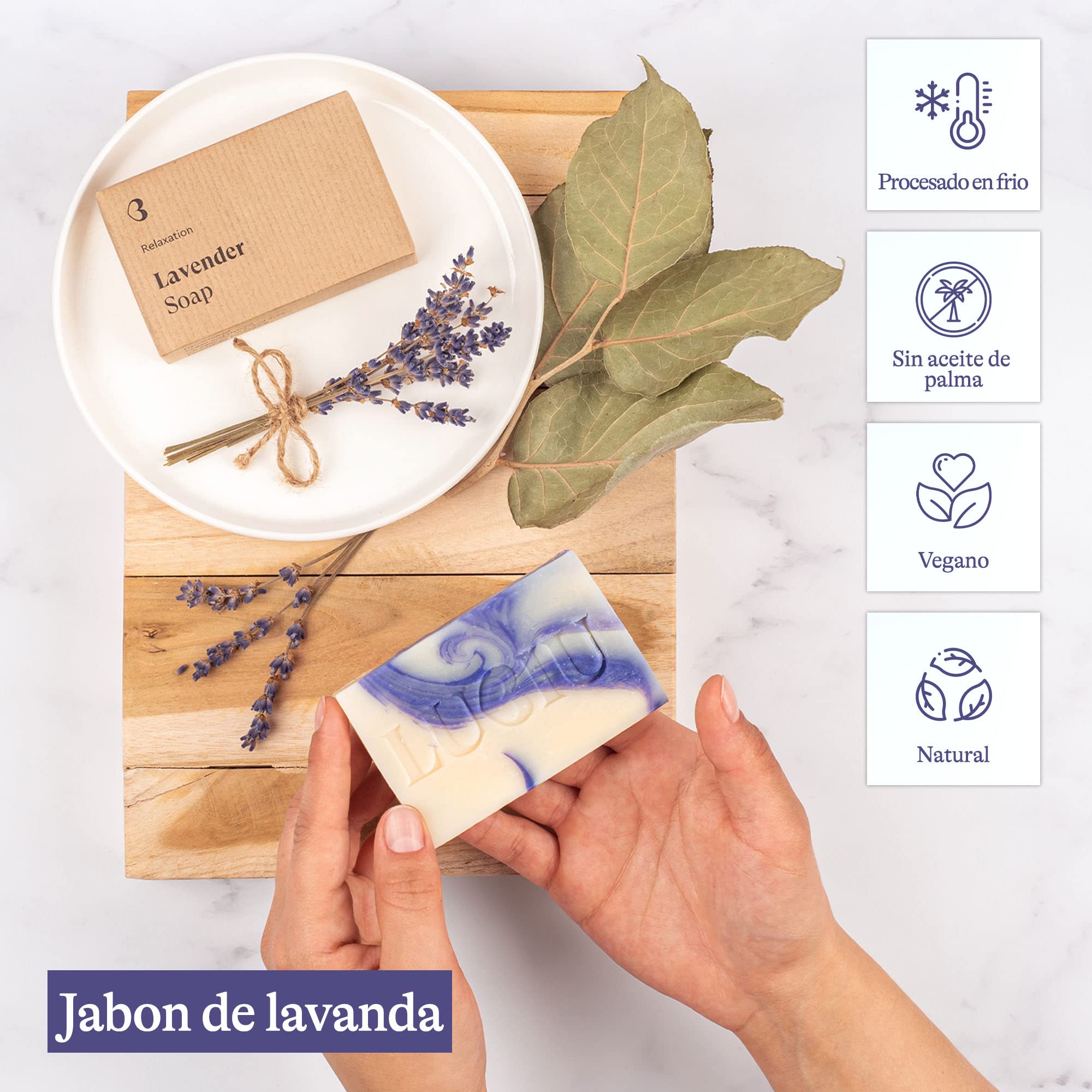 lubiu Jabón Lavanda 100g - Manos, cuerpo y cara - Pastilla de Jabón Natural - Jabones Artesanales - Pastilla Jabon Lavanda Natural — view 2