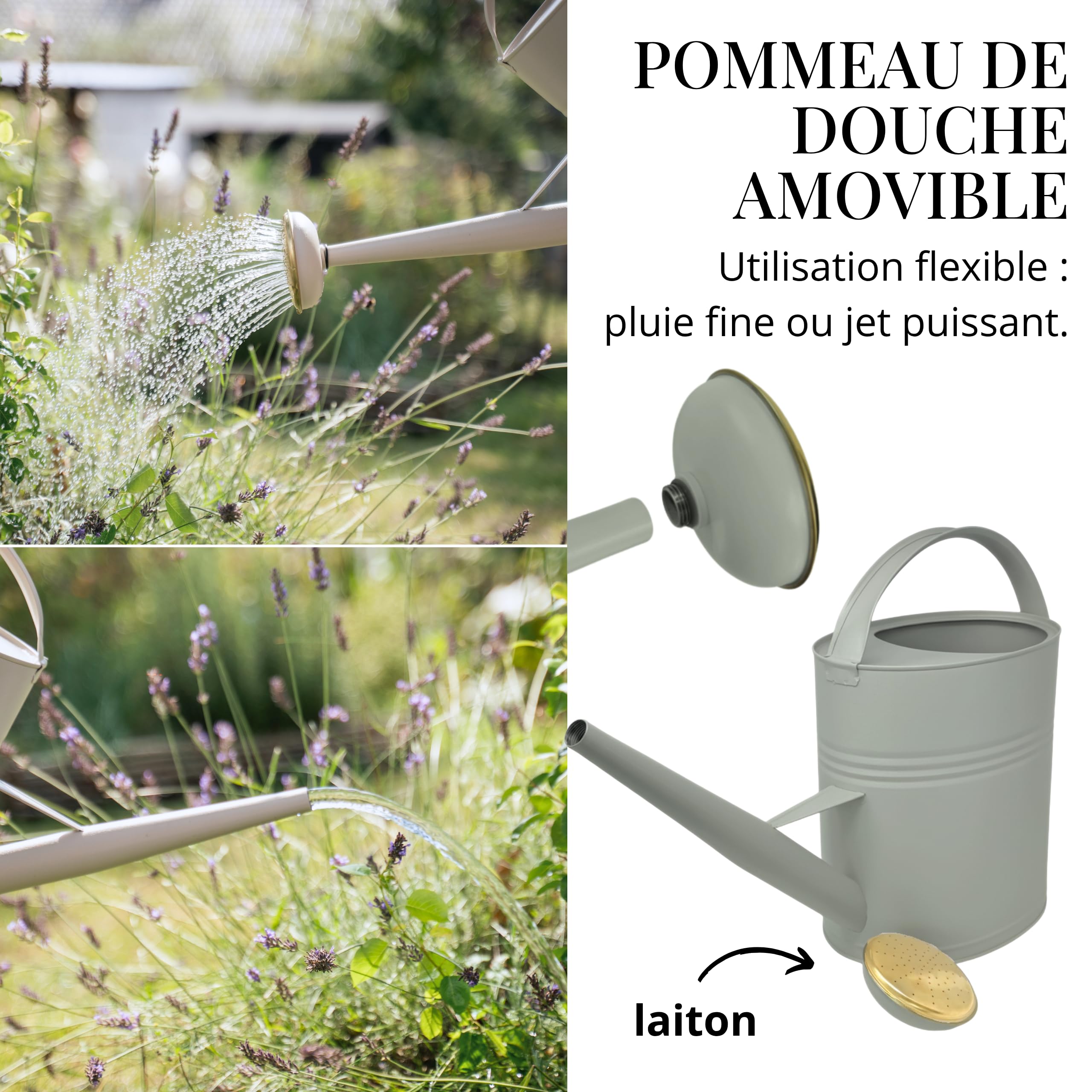 Arrosoir 10l, Arrosoir métal pour jardin & balcon, Arrosoir de haute qualité 10 litres en métal galvanisé, Arrosoir avec pomme amovible, Arrosoir rétro avec pomme en laiton, Arrosoir vert