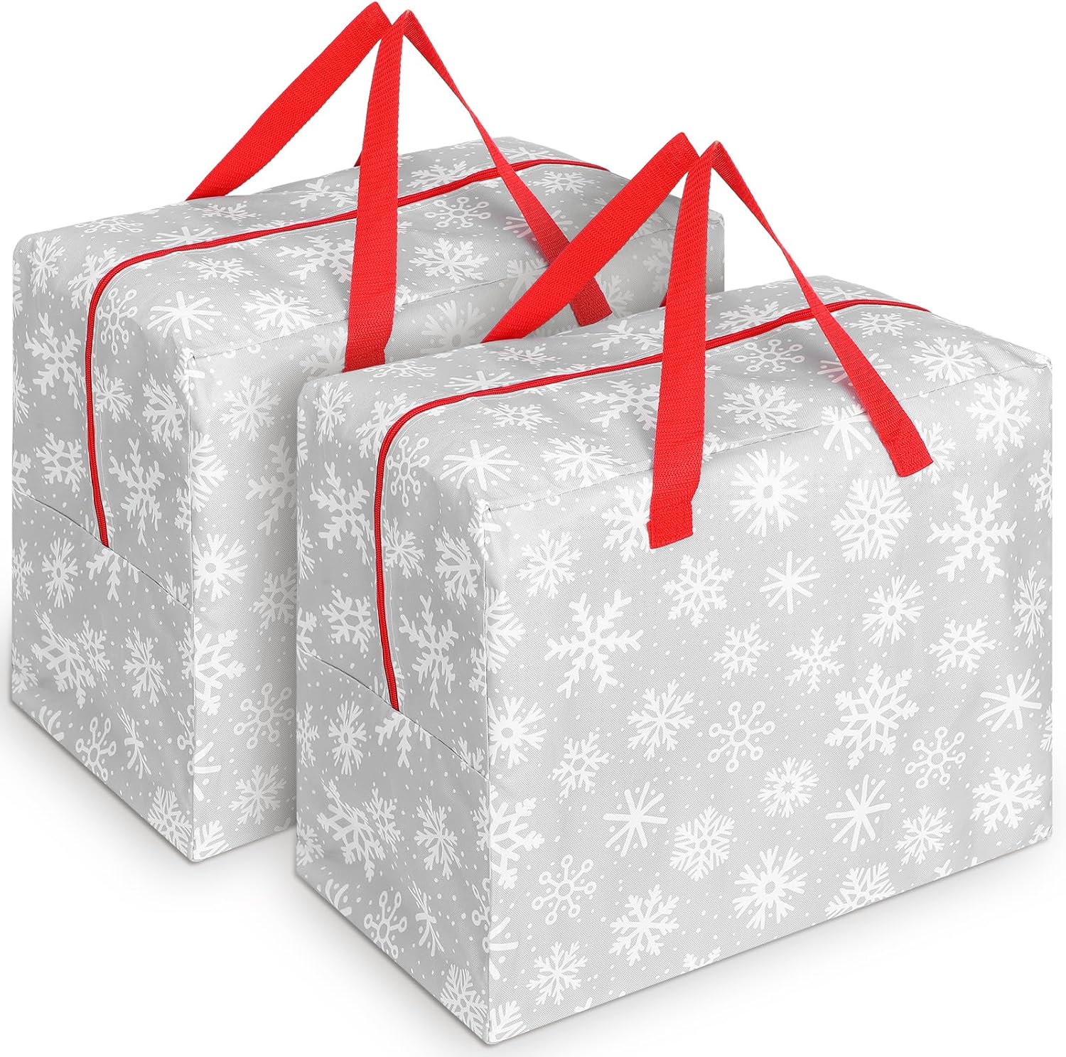 Kajaia 2 Pcs Christmas Ornament Storage 18 x 15 x 10 Inch Snowflake Holiday Accessories Bag Christmas Storage Containers Tear Proof Xmas Ornament Organizer with Handles Full Length Zipper (Gray)