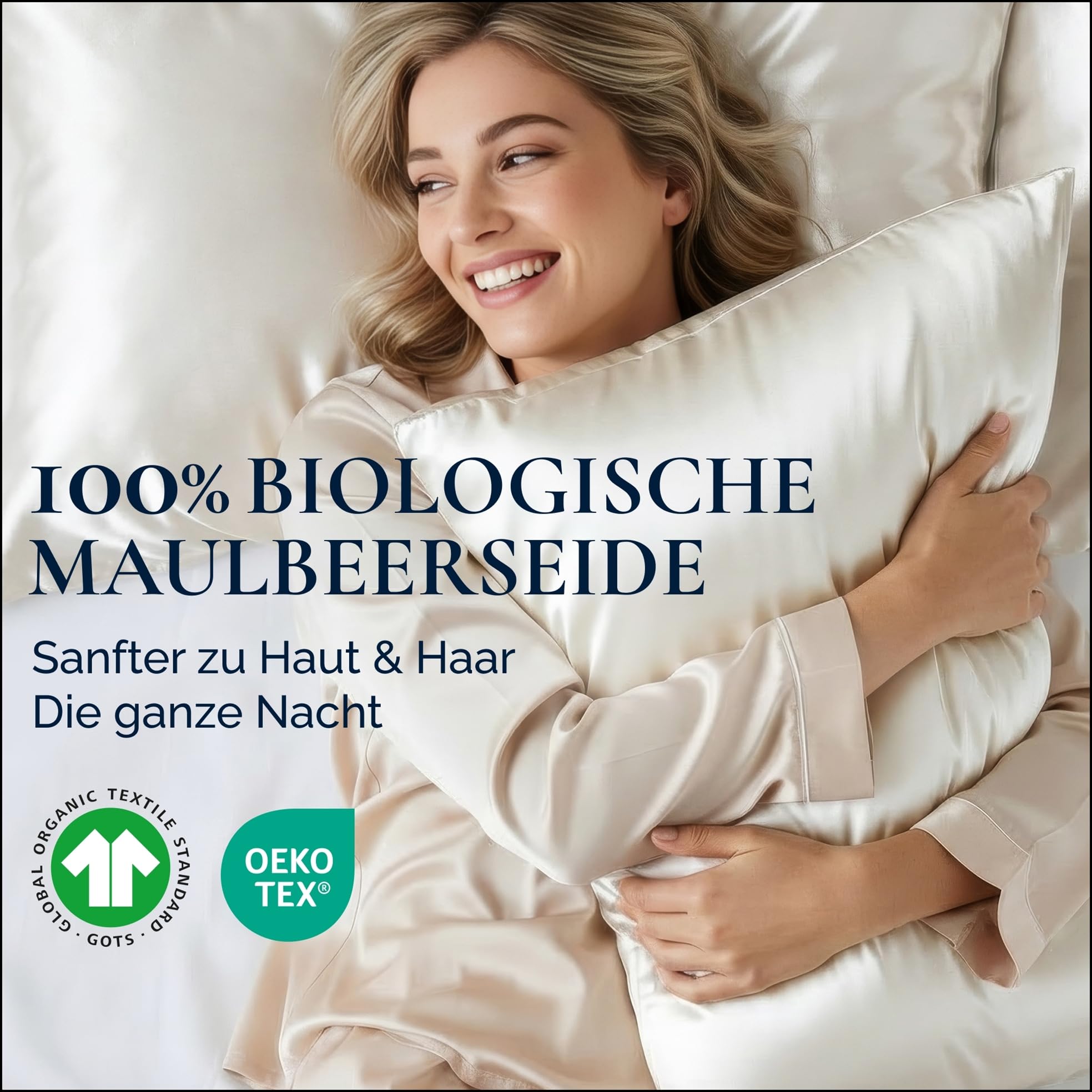 Kissenbezug aus 100% Bio-Seide 40x80cm - 22 Momme Maulbeerseide, Güteklasse 6A, Oeko-Tex zert. in Deutschland - Luxus für Haar und Haut, 1 Stück (Hellgrau)