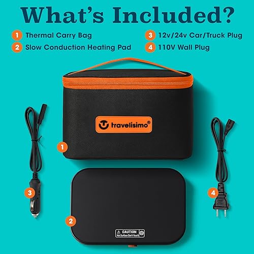 Miniatura 6 de TRAVELISIMO Portable Microwave, Portable Food Warmer For Work & Home Use, Heated Lunch Box 12V/24V/110V, Portable Oven 3-in-1 Food Heater, Electric
