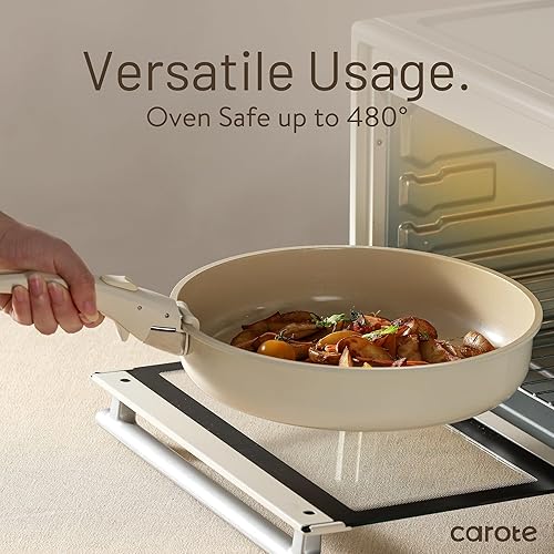 Miniatura 6 de CAROTE Juego de 21 ollas y sartenes con mango desmontable, utensilios de cocina de inducción antiadherentes de cerámica, mango extraíble, utensilios