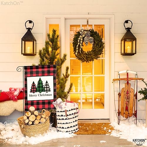 Vista 6 de KatchOn Merry Christmas Garden Flag - 12x18 Inch, Double Sided Yard Decorations for Outside House Banner Buffalo Plaid Red