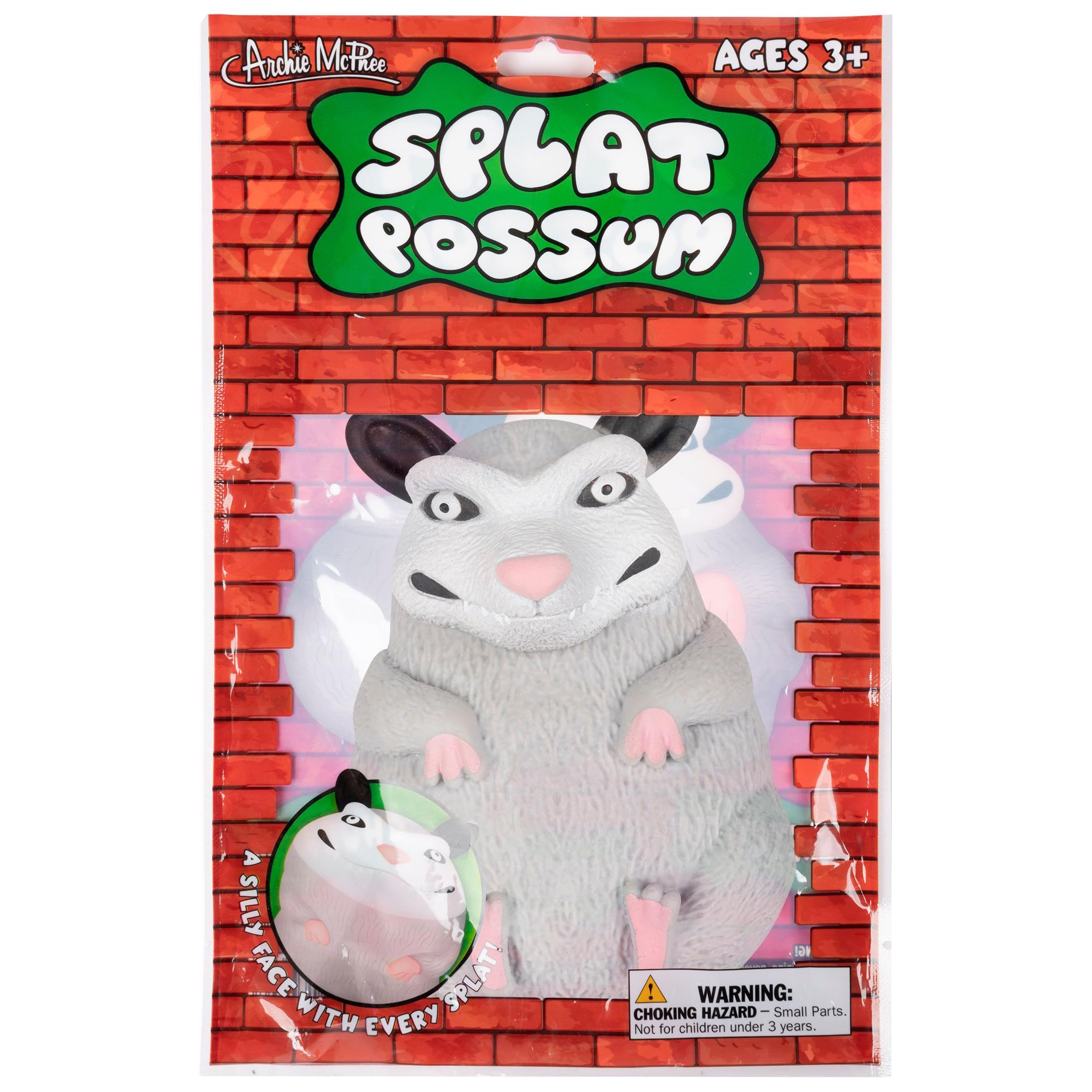 Archie McPhee Splat Opossum – 14,7 cm weiches Splat Possum gefüllt mit Sand – perfekt für emotional geladenes Lachen und Spaß das ganze Jahr über