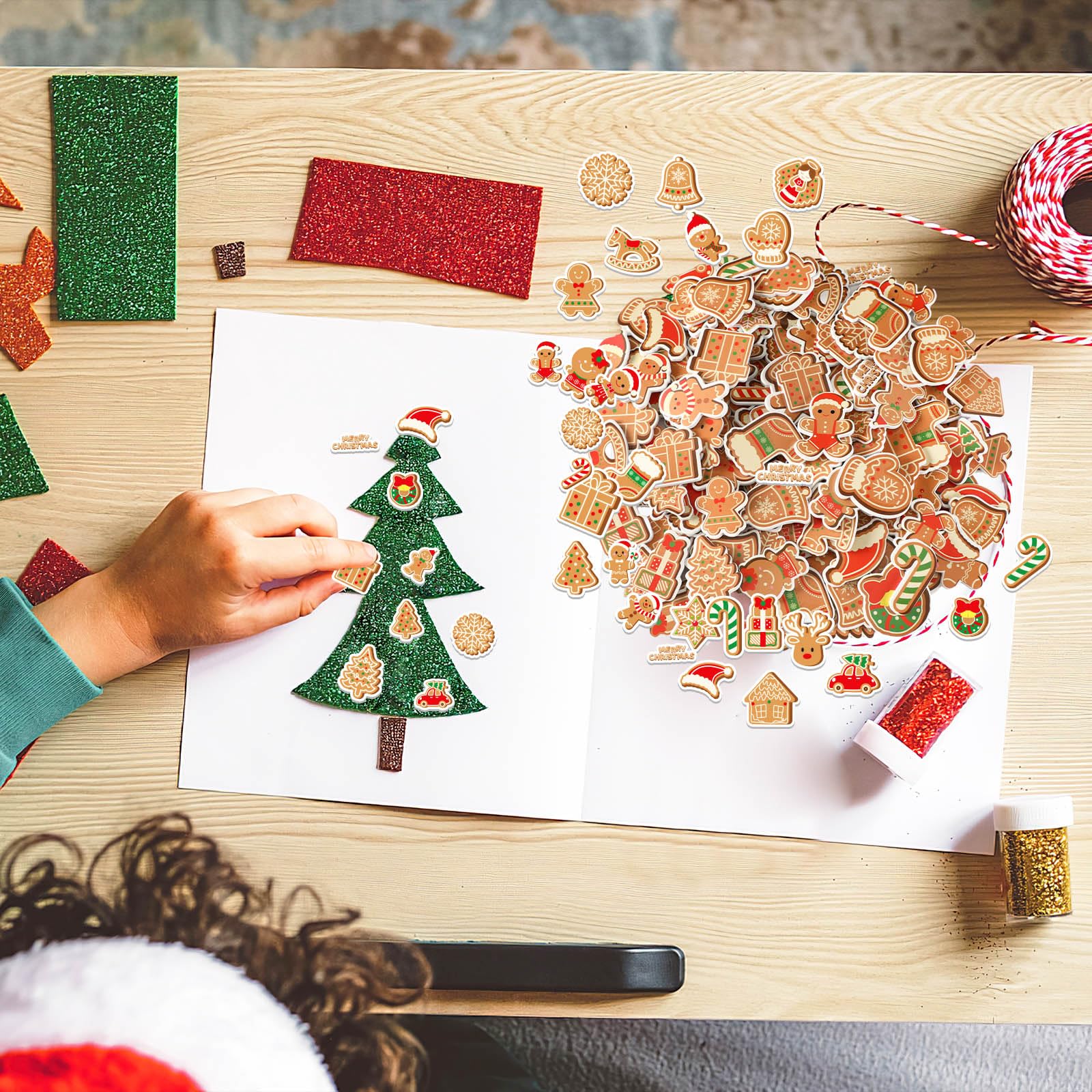 JarThenaAMCS 300-Pack Christmas Gingerbread Foam Stickers – Self-Adhesive DIY Craft Decor For Cards, Gifts & Party Supplies