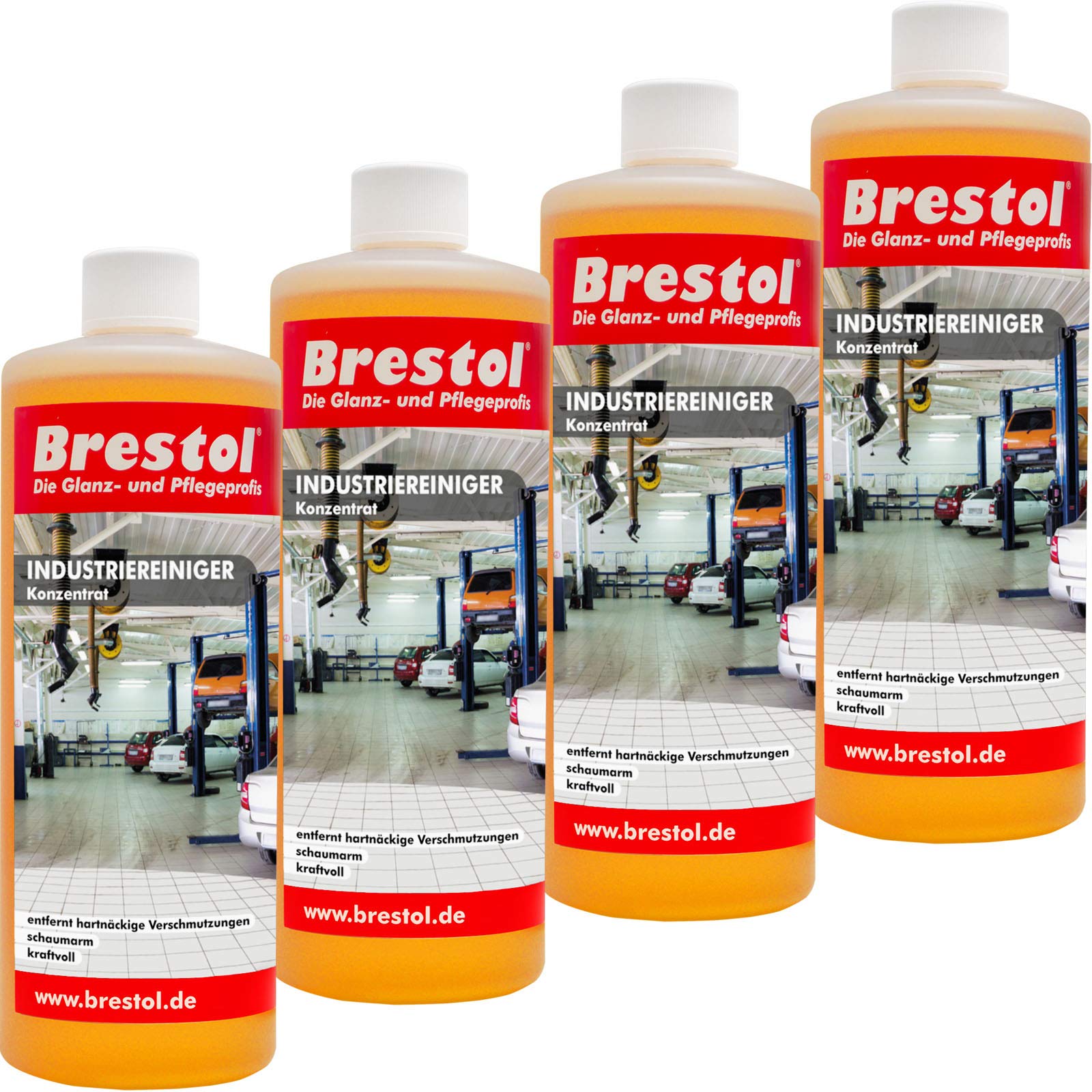 Brestol Limpiador industrial a máquina, 4 x 1000 ml, concentrado – Limpiador universal de lonas, limpiador de suelos, limpiador de azulejos, disolvente de grasa alcalino