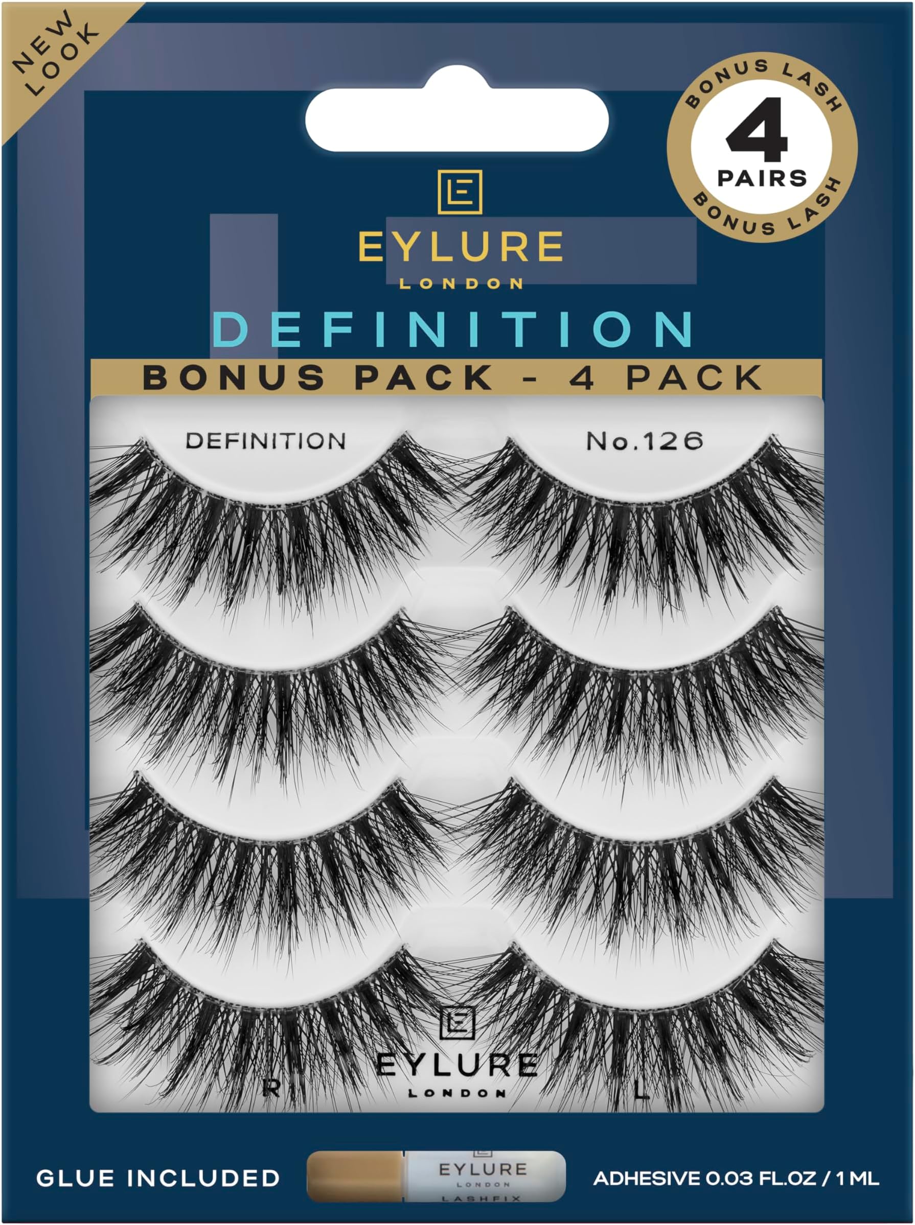 False Lashes, Definition No. 126 with Adhesive Included, 3 Pair, Black