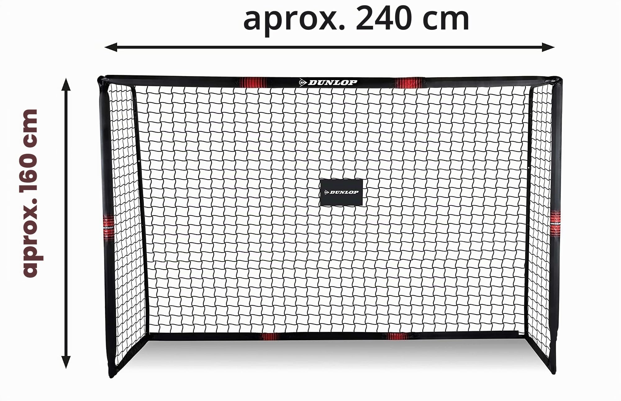 Dunlop Fußballtor - 240 x 160 x 85 cm - Metall - Fußballtrainingszubehör für alle Altersgruppen - Montaje Einfache - Schwarz/Rot