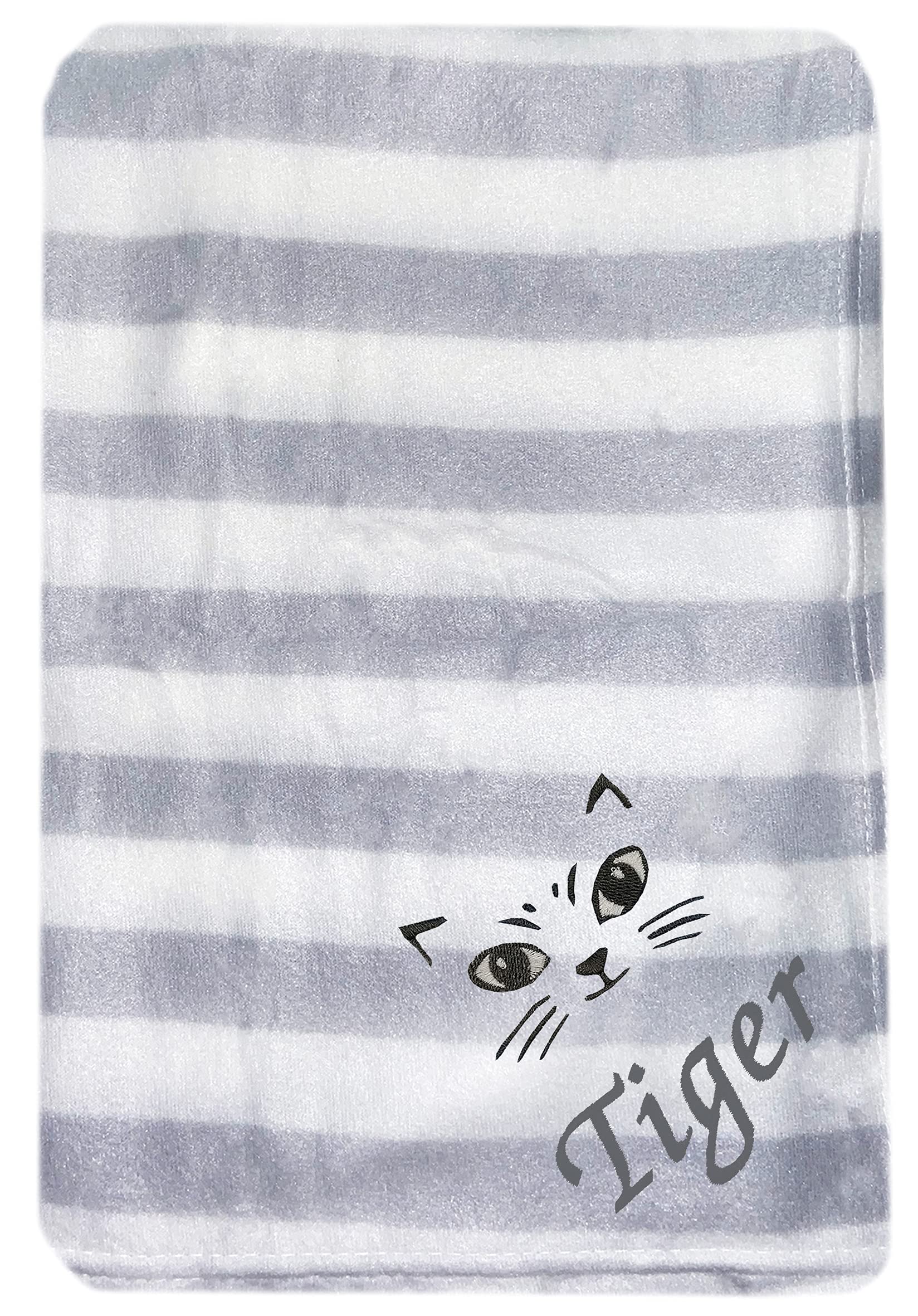 Pet Essentials Grey Stripe - Cat Face Personalised Puppy Kitten Pet Blanket Bed Blanket Fleece (Grey Stripe - Cat Face)
