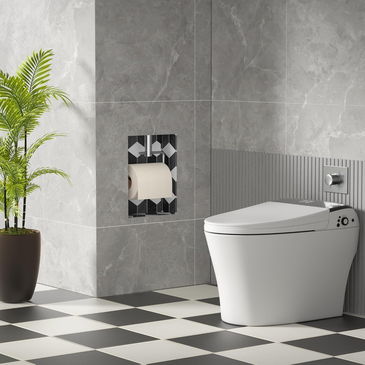 Tile Ready Toilet Paper Holder, in Wall Toilet Paper Niche, Tile in Toilet Roll Holder for Bathroom Remodel (Polished Roll Shaft)