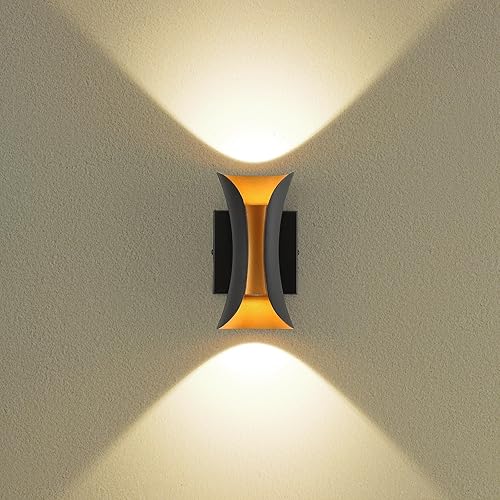 ziidoo Aplique de pared moderno para interiores y exteriores, 7.9 pulgadas, IP65, negro y dorado, LED para patio, porche, puerta delantera,
