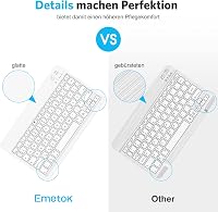 Emetok QWERTZ Bluetooth Billentyűzet iPad/iPhone Készülékekhez - Ultravékony, Újratölthető, Vezeték Nélküli Mini Billentyűzet, Fehér 3