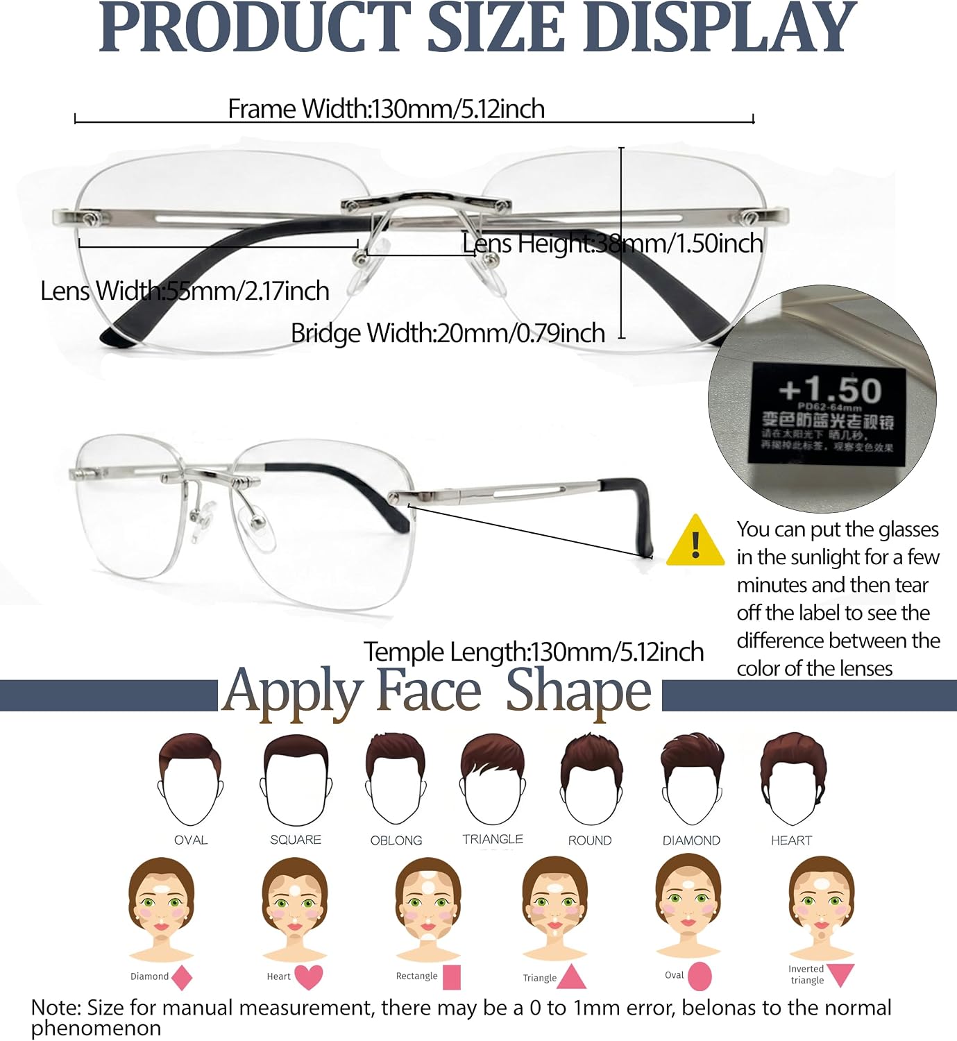 Auto Focus Rimless Reading Glasses Men Women 2 Pack Photochromic Anti-blue Light Glasses Non-Prescription Readers