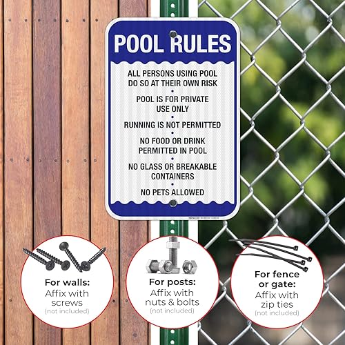 Miniatura 4 de Letrero de reglas de la piscina, No Food or Drinks Pool Sign, 12x18 pulgadas, 3M EGP reflectante 0.63 aluminio, resistente a la decoloración, fácil